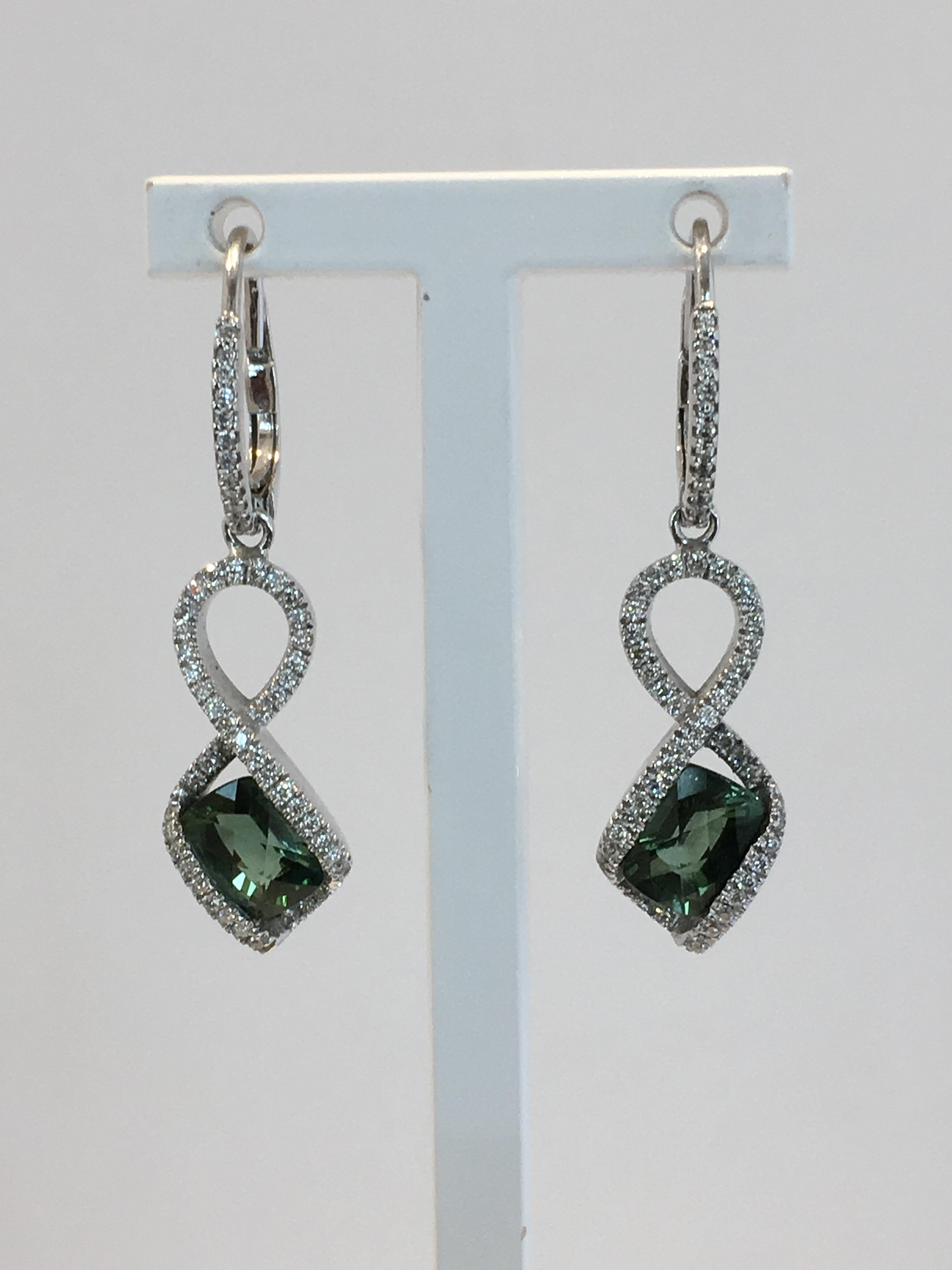 Green Tourmaline & Diamond Earrings 1