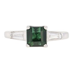 Green Tourmaline & Diamond Engagement Ring - 14k White Gold 2.20ctw