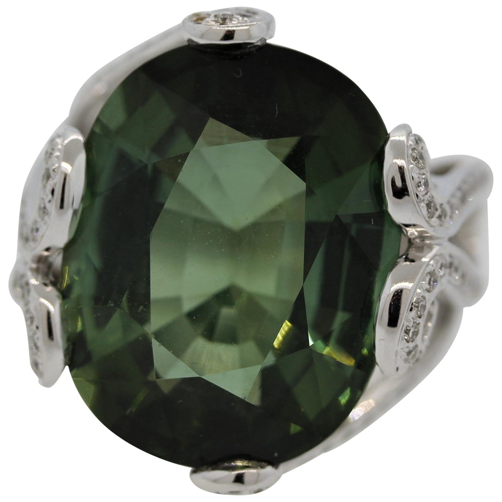Green Tourmaline Diamond Gold Cocktail Ring