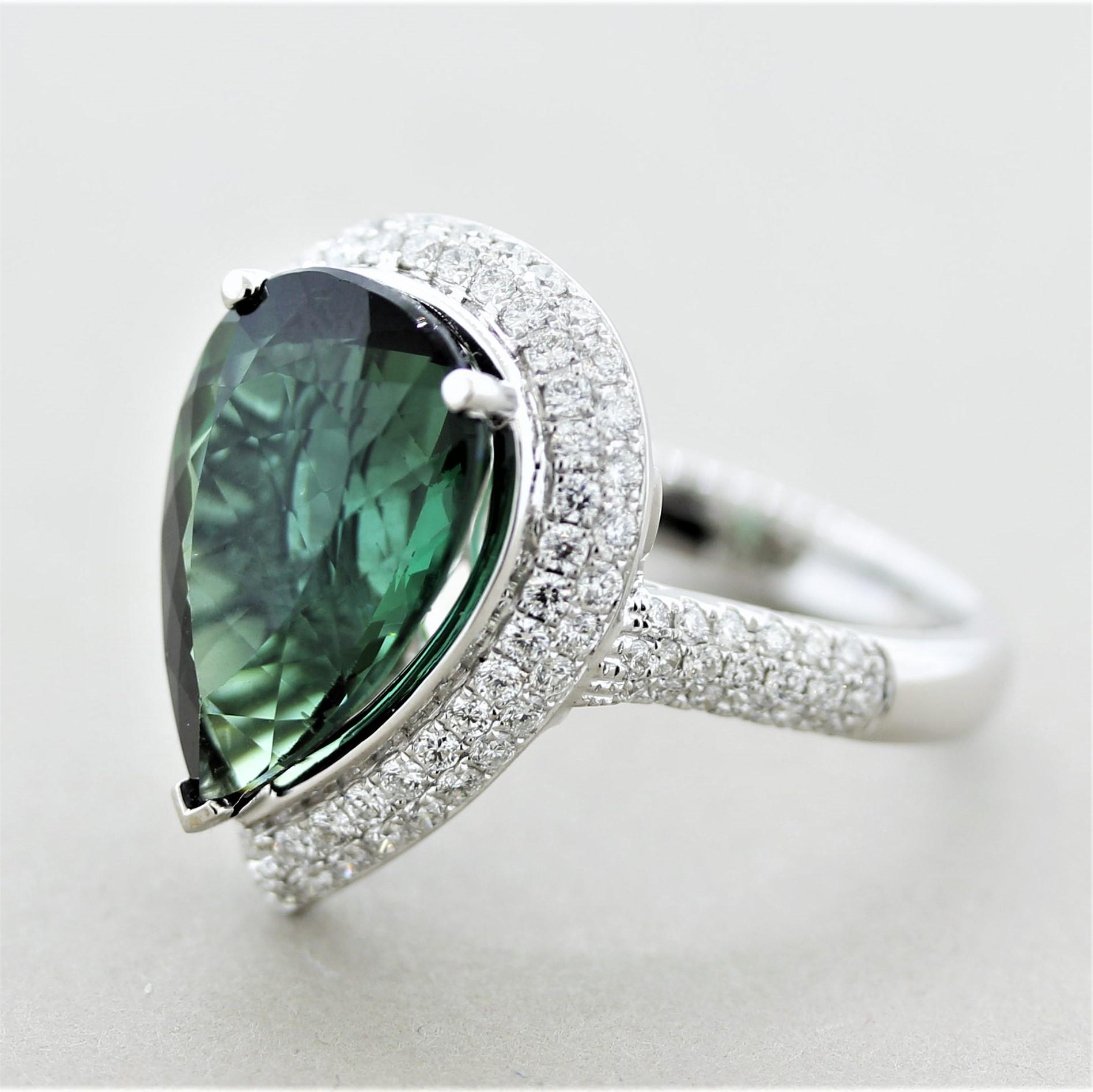 Mixed Cut Green Tourmaline Diamond Gold Ring