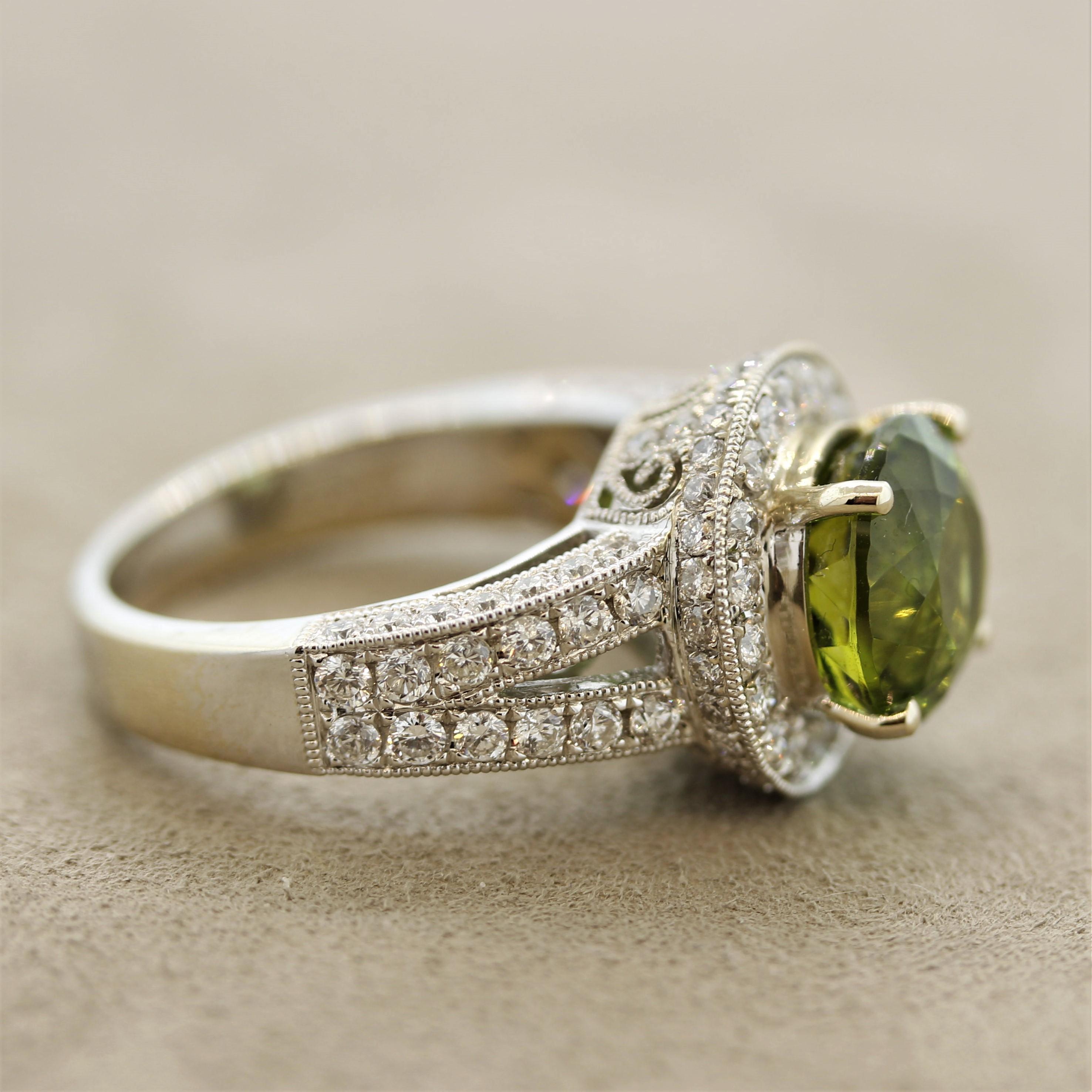 Women's Green Tourmaline Diamond Gold Ring For Sale