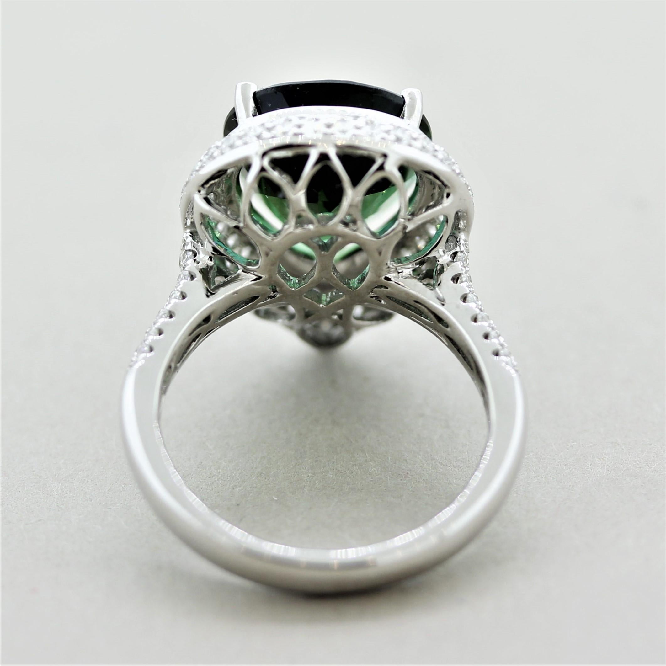Green Tourmaline Diamond Gold Ring 1