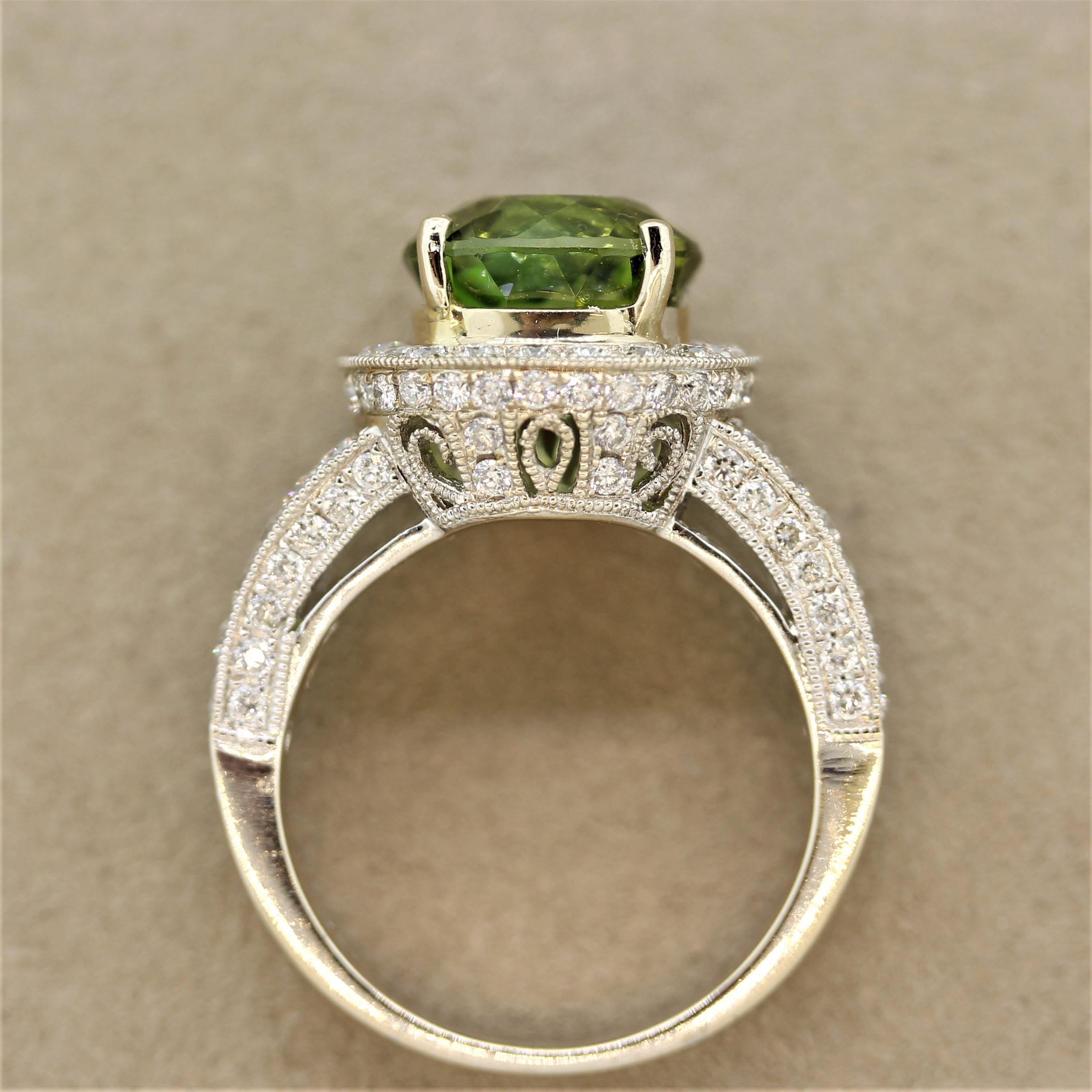 Green Tourmaline Diamond Gold Ring For Sale 1