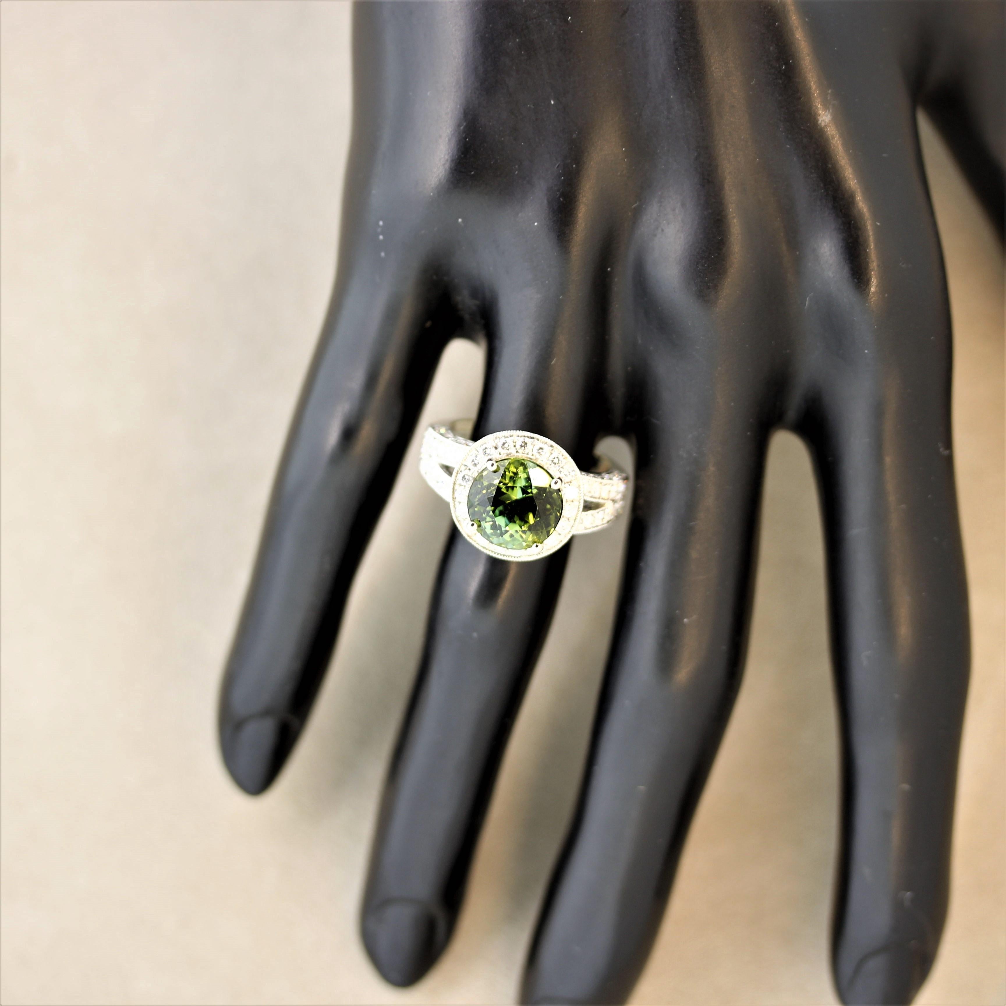Green Tourmaline Diamond Gold Ring For Sale 2