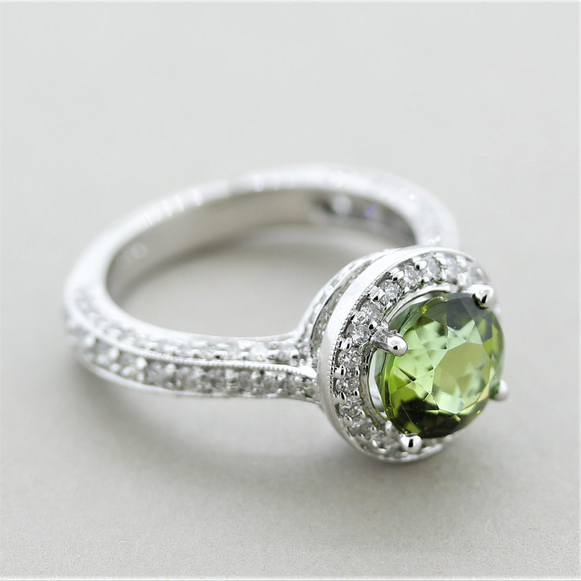 Green Tourmaline Diamond Gold Ring For Sale 3