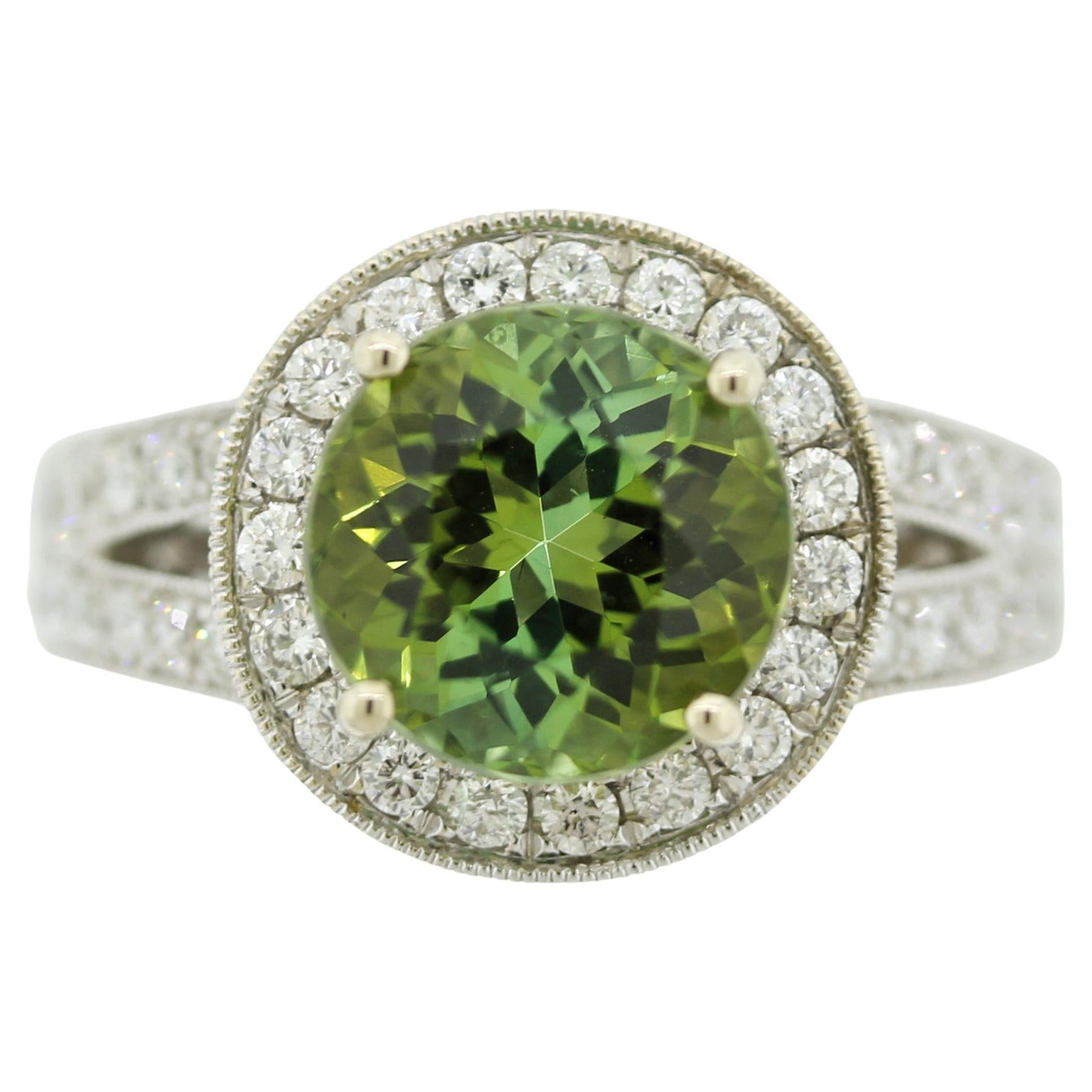 Green Tourmaline Diamond Gold Ring For Sale