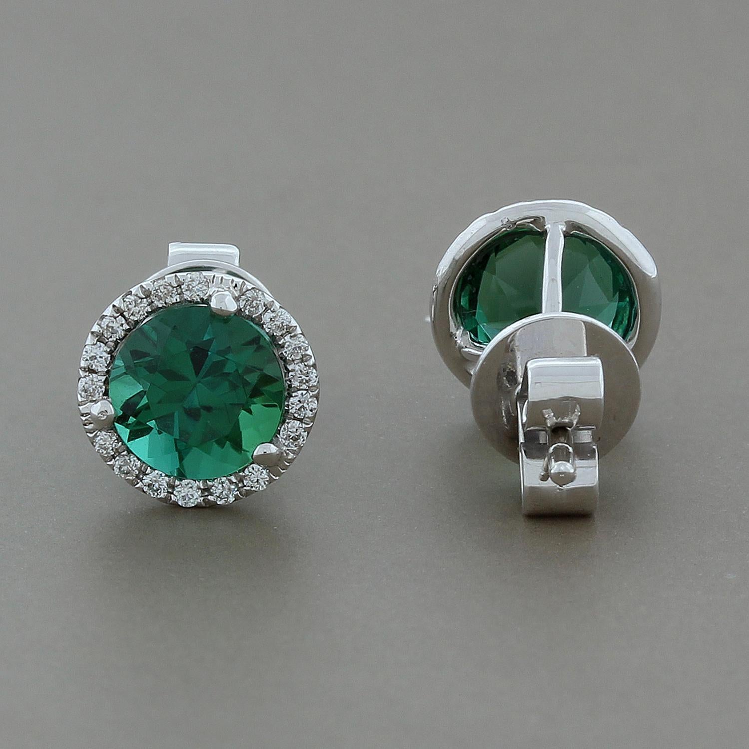 Women's Green Tourmaline Diamond Gold Stud Earrings