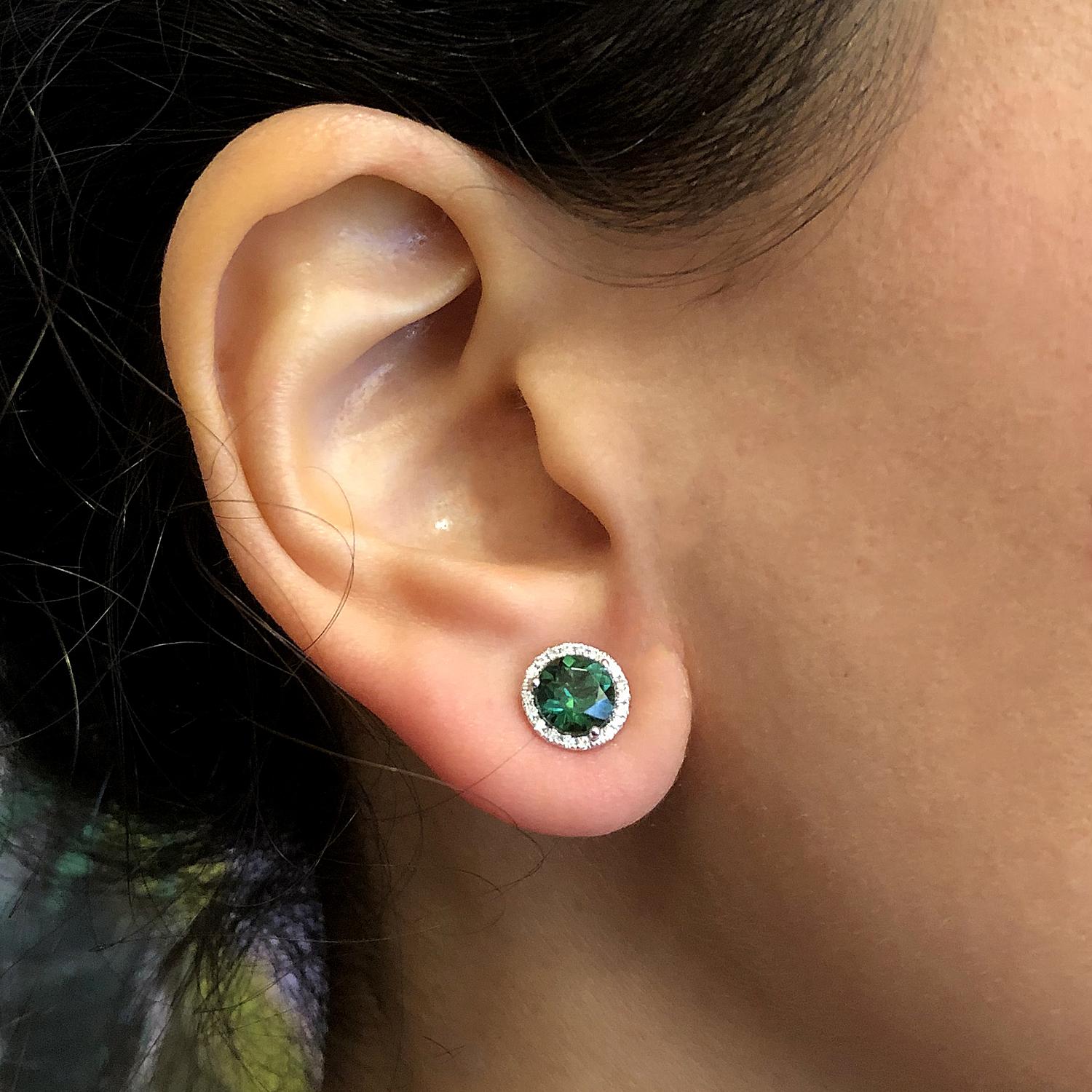 Green Tourmaline Diamond Gold Stud Earrings 1