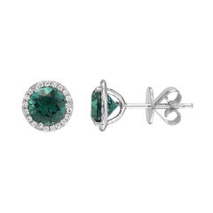 Green Tourmaline Diamond Gold Stud Earrings