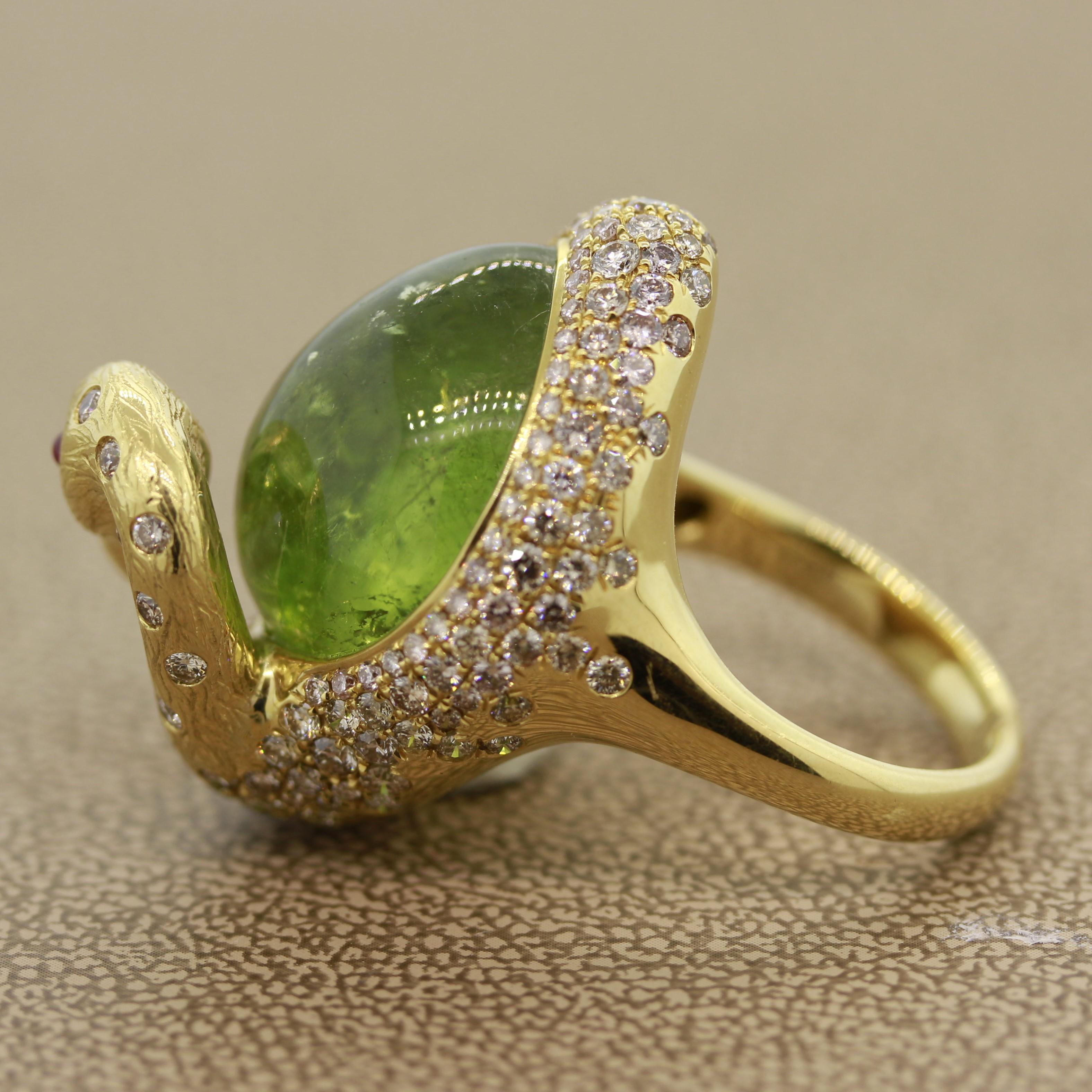 Green Tourmaline Diamond Gold Swan Ring In New Condition For Sale In Beverly Hills, CA