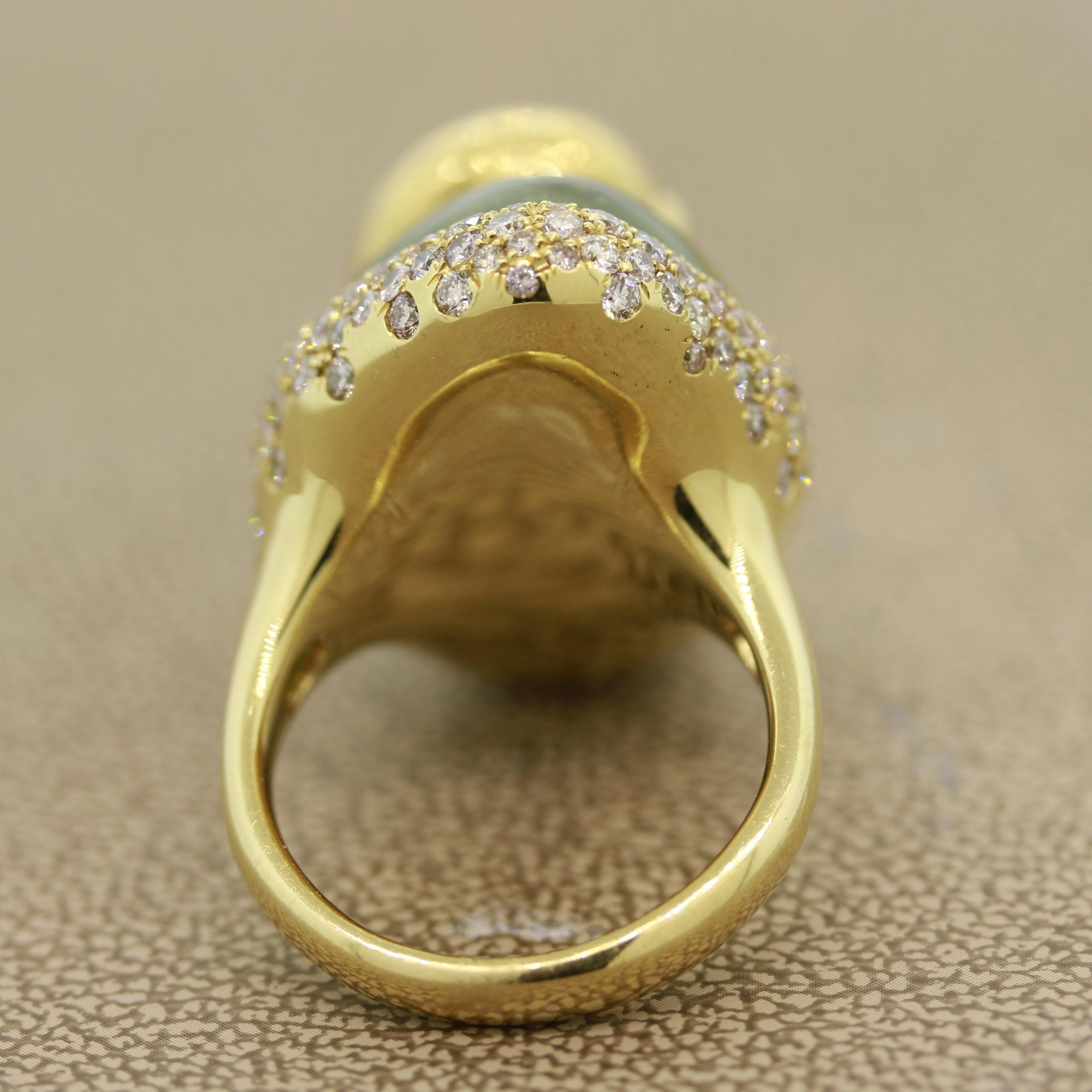 Women's Green Tourmaline Diamond Gold Swan Ring For Sale
