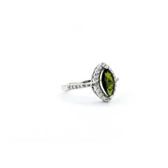 Green Tourmaline & Diamond Halo Ring in 14k White Gold