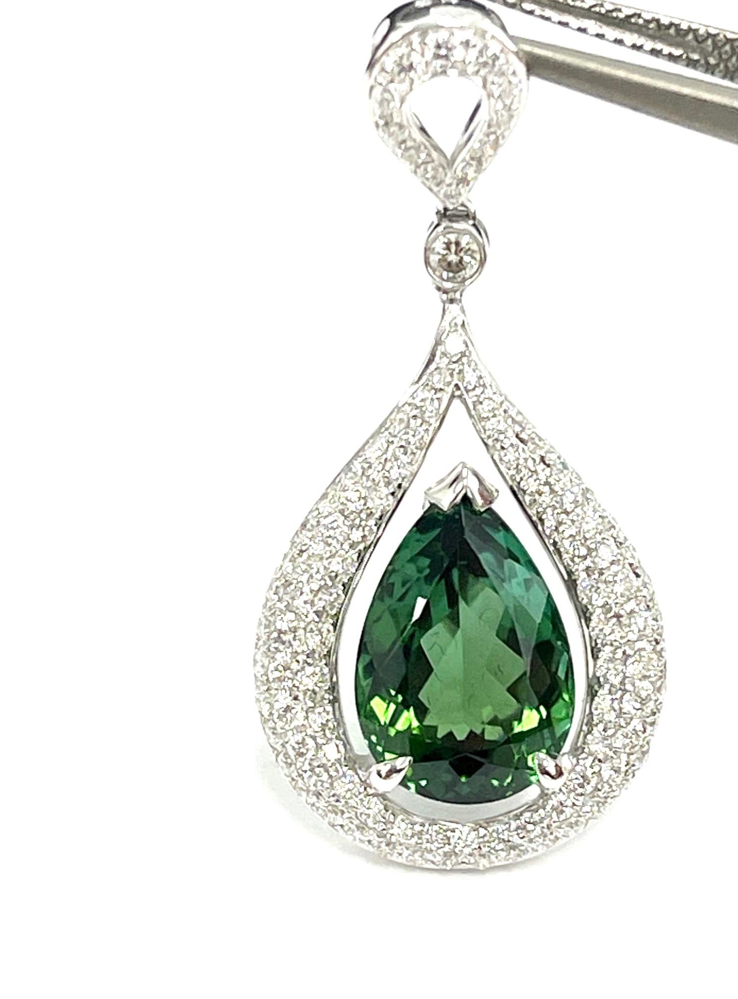Modern Green Tourmaline Diamond Pendant For Sale