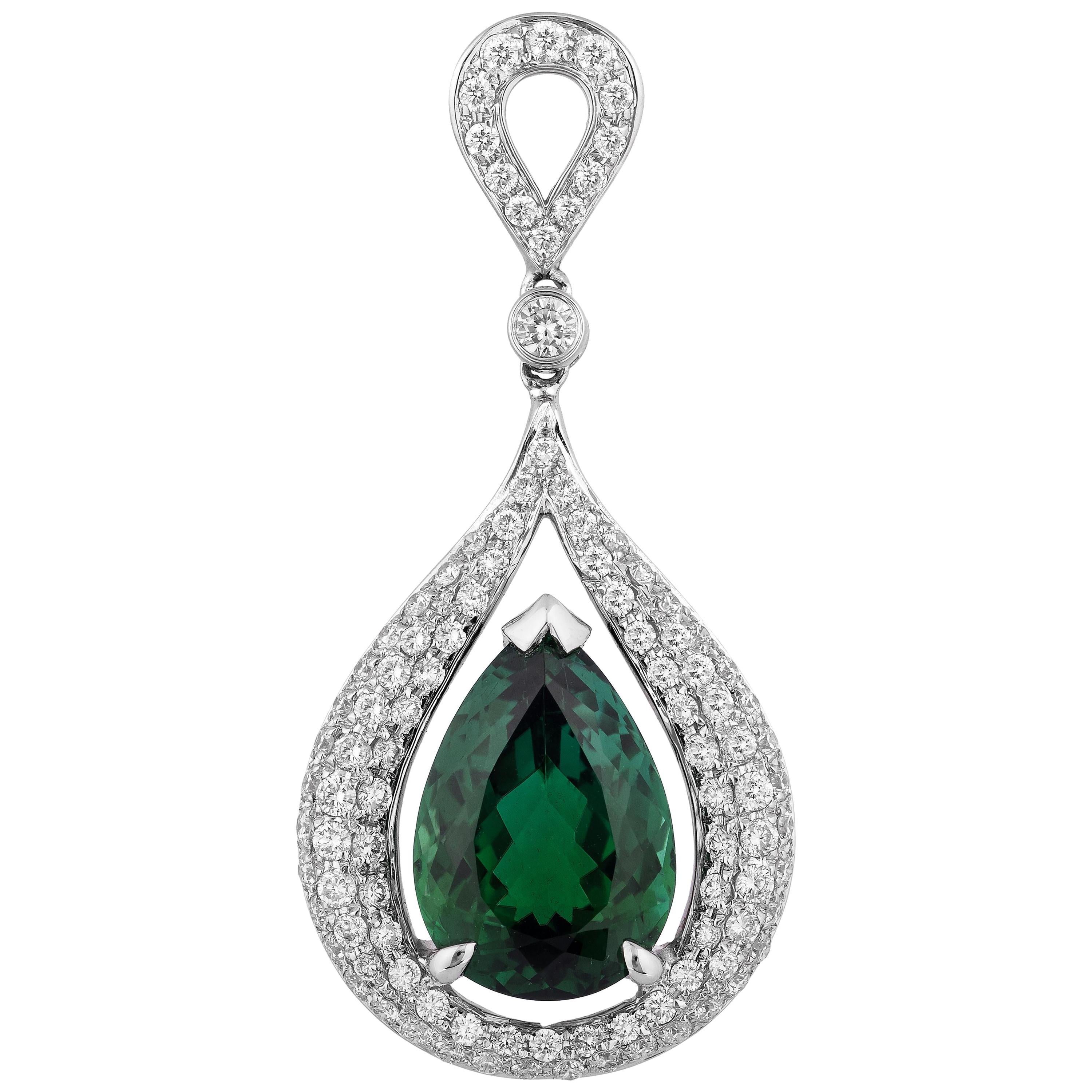 Green Tourmaline Diamond Pendant For Sale