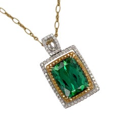 Green Tourmaline & Diamond Pendant in 18K White & Yellow Gold