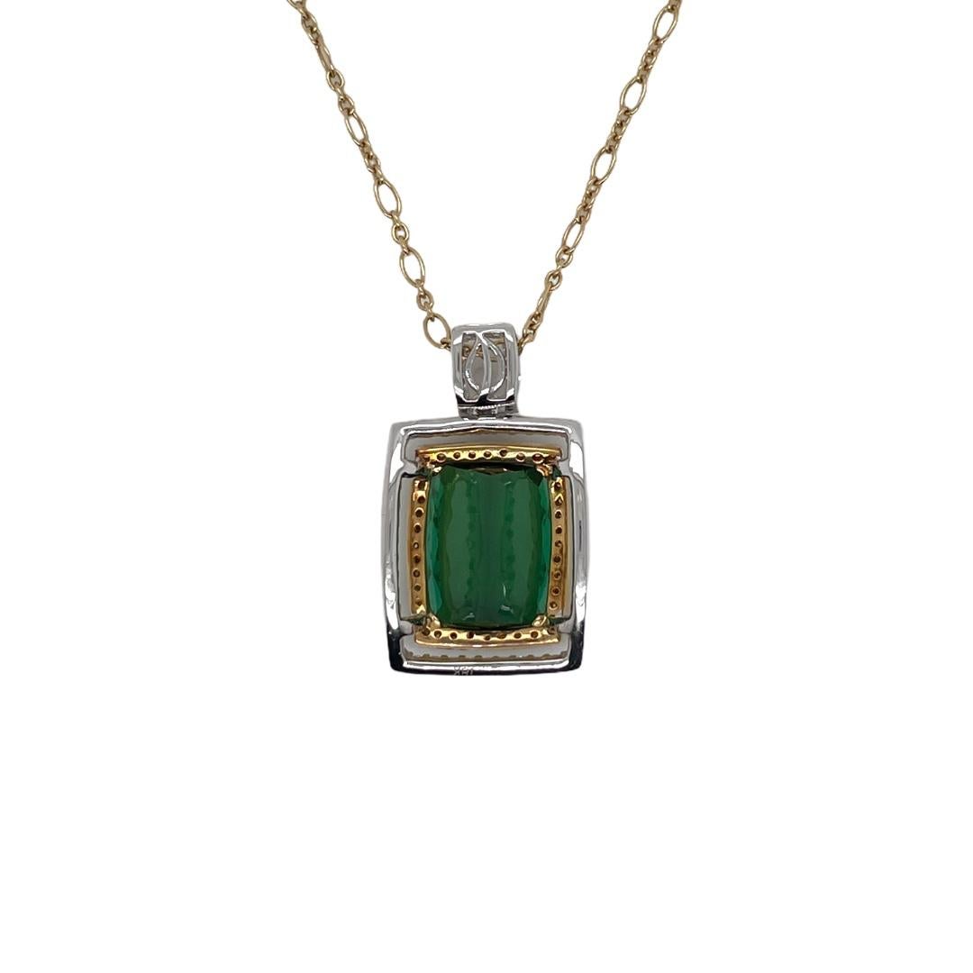 Green Tourmaline & Diamond Pendant in 18K White & Yellow Gold In New Condition For Sale In New York, NY