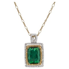 Green Tourmaline & Diamond Pendant in 18K White & Yellow Gold