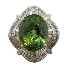 Green Tourmaline Diamond Platinum Cocktail Ring