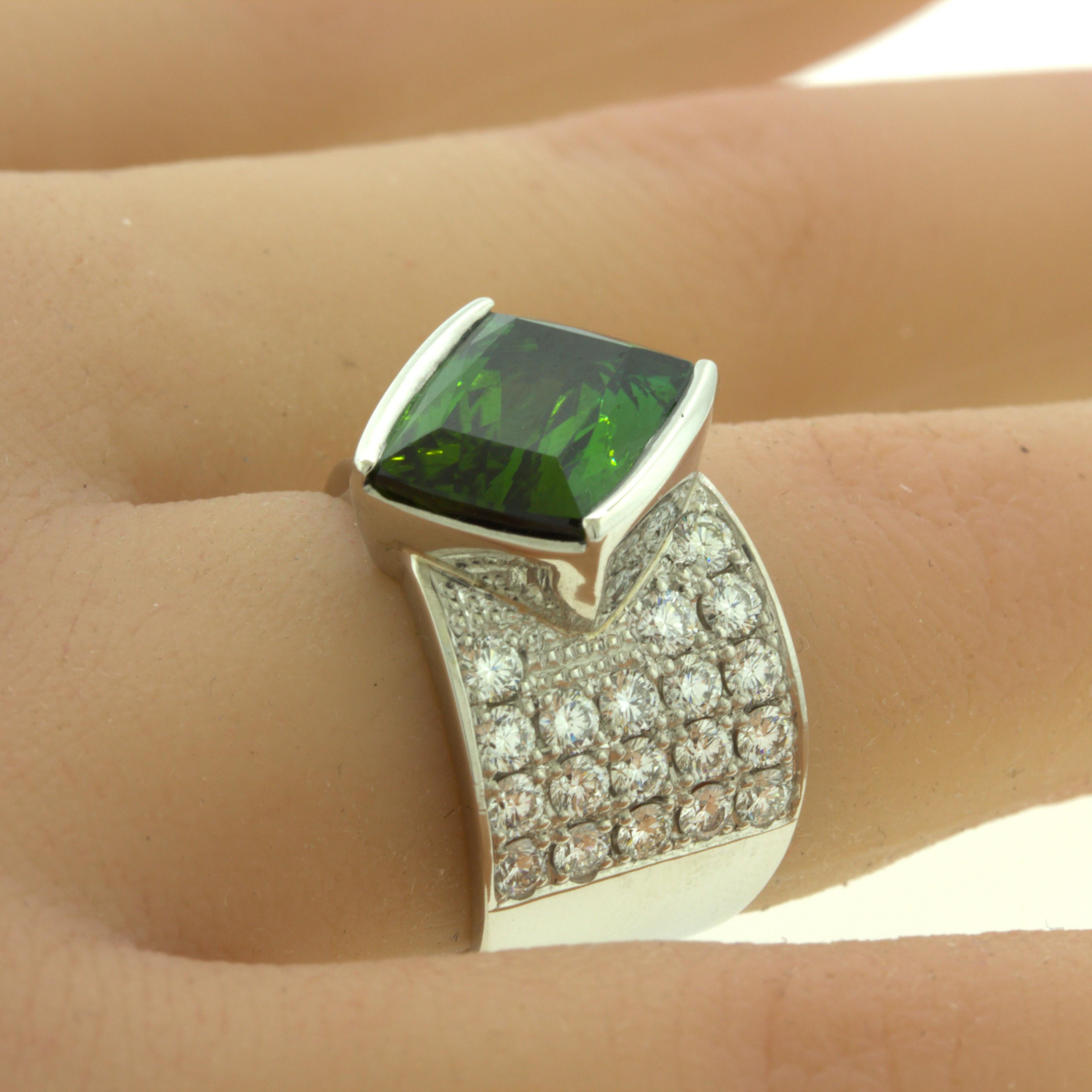 Green Tourmaline Diamond Platinum Ring For Sale 5