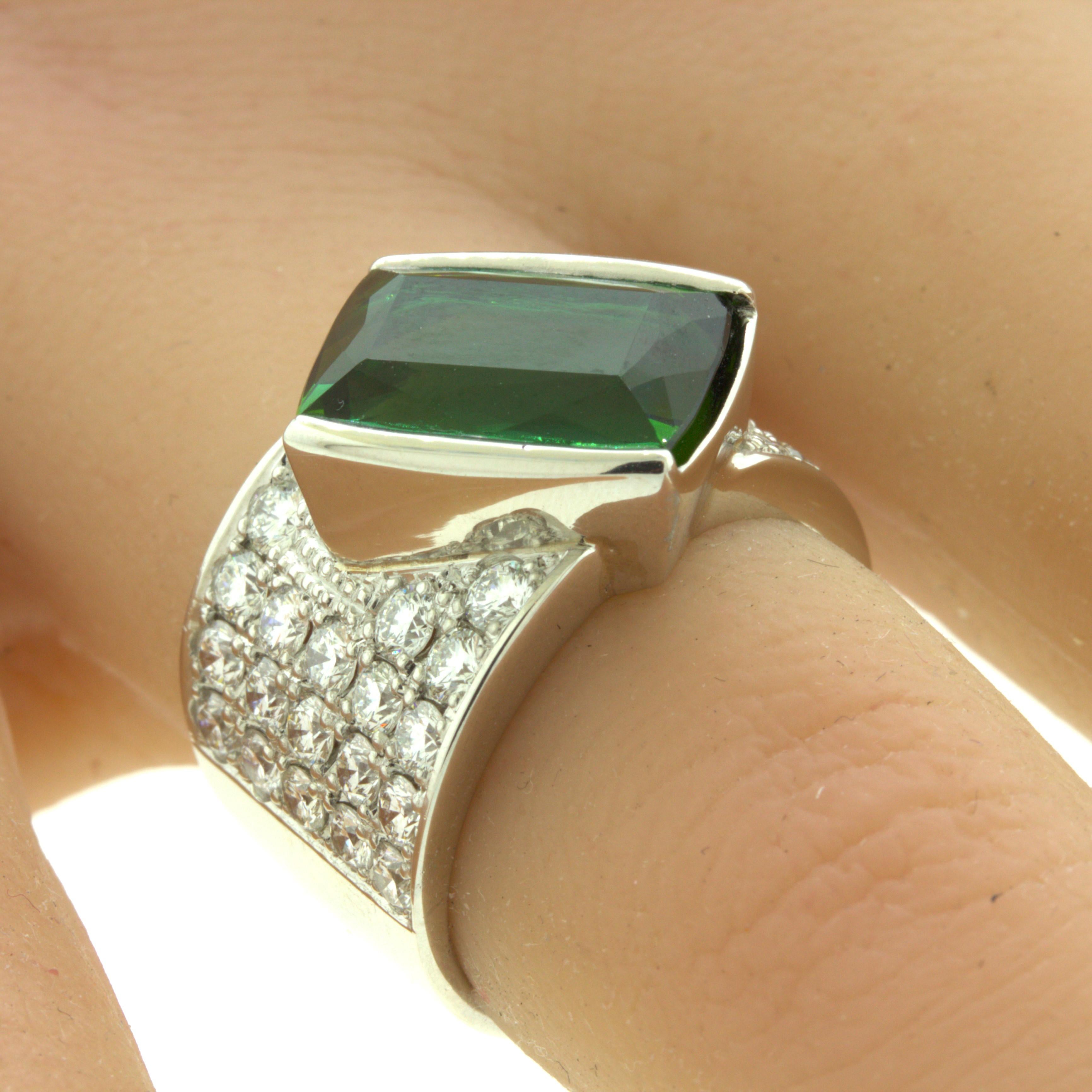 Green Tourmaline Diamond Platinum Ring For Sale 6