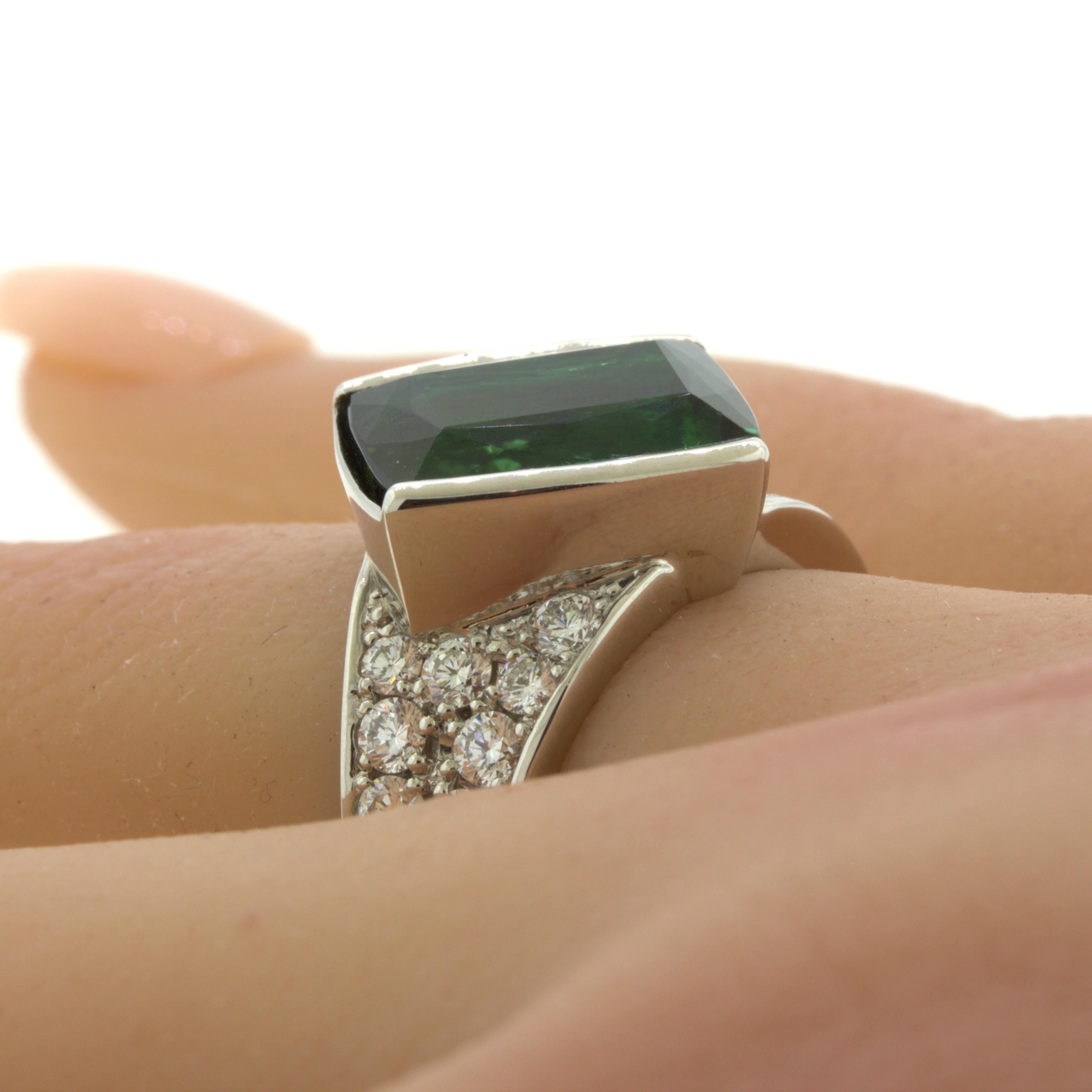 Green Tourmaline Diamond Platinum Ring For Sale 7