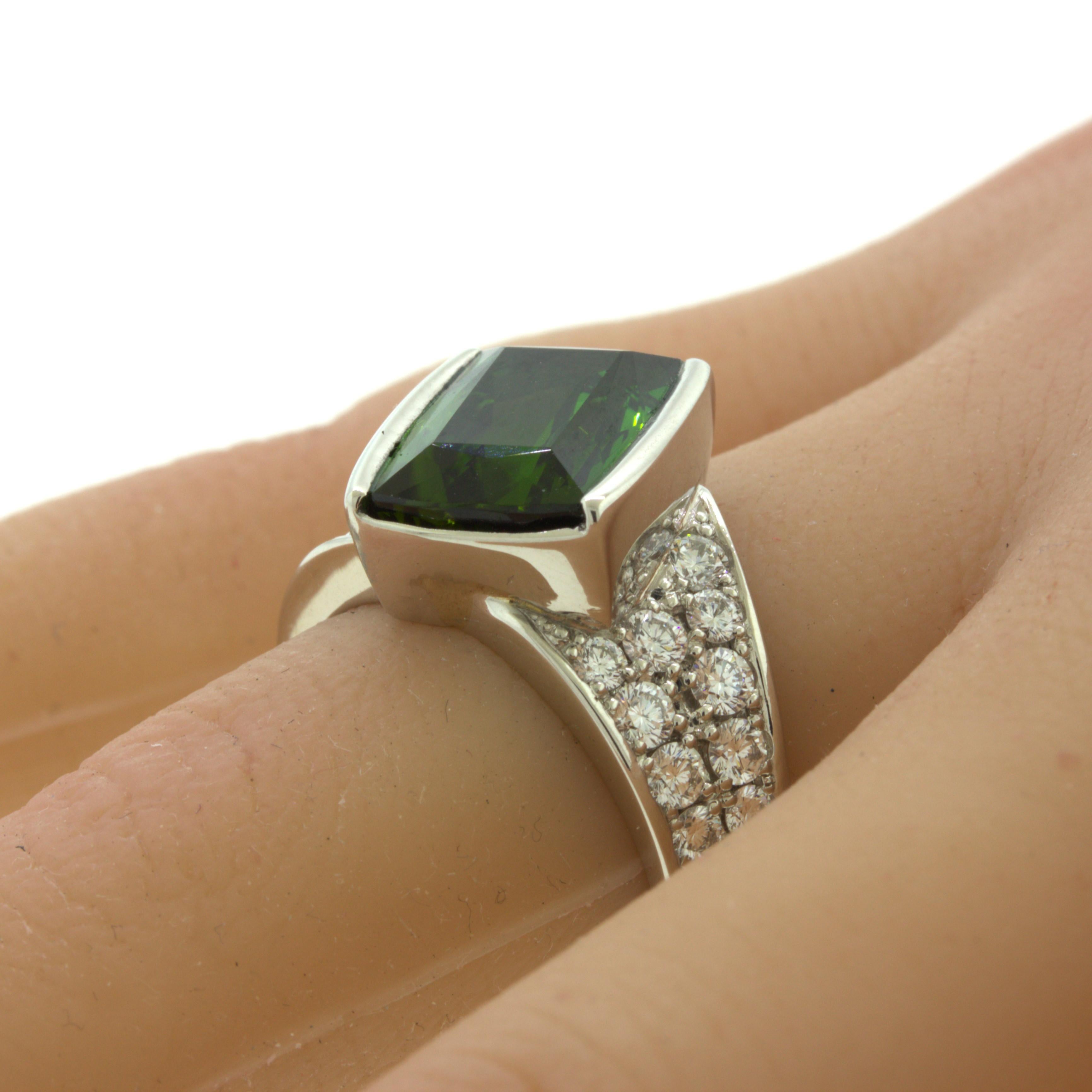 Green Tourmaline Diamond Platinum Ring For Sale 8