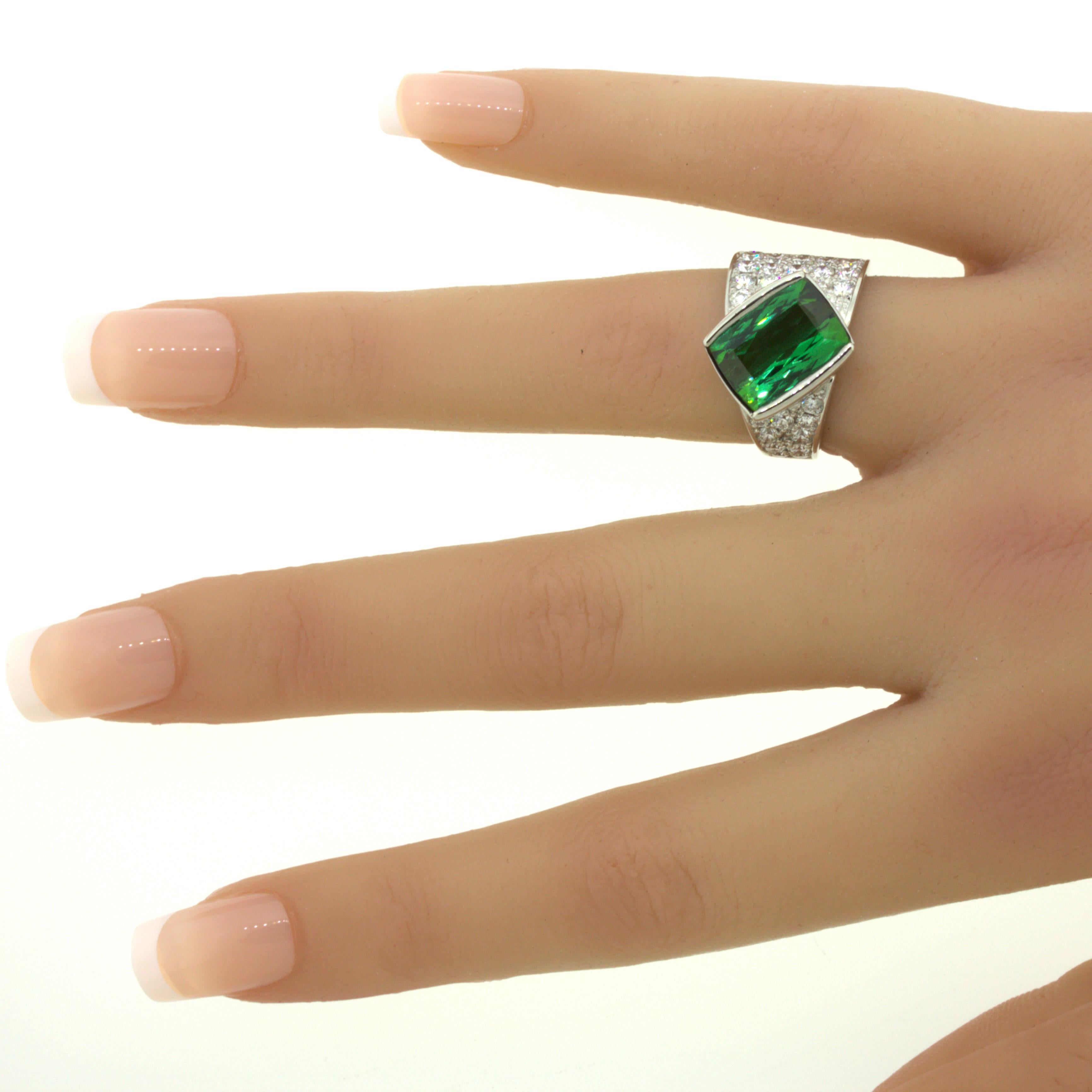Green Tourmaline Diamond Platinum Ring For Sale 9