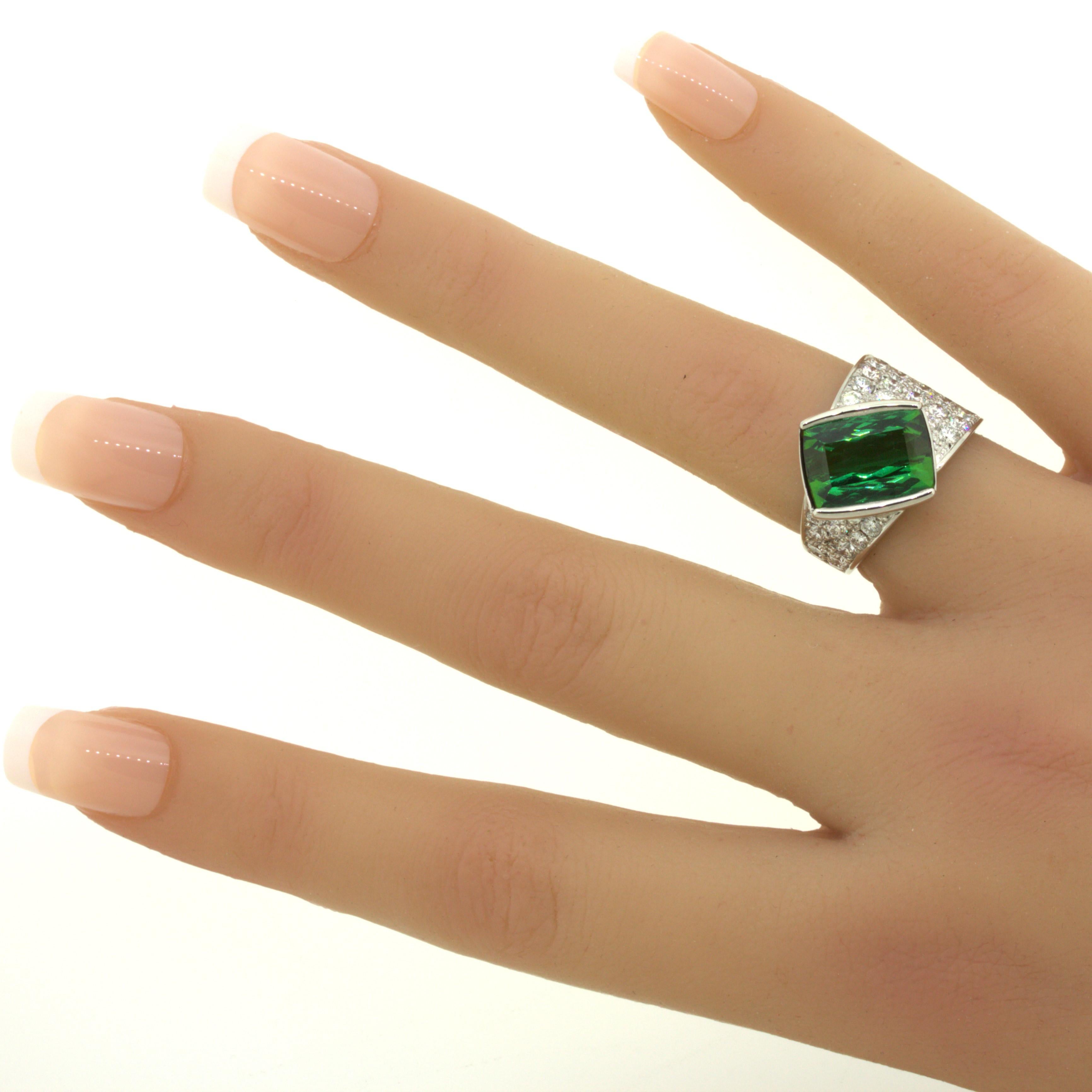 Green Tourmaline Diamond Platinum Ring For Sale 10