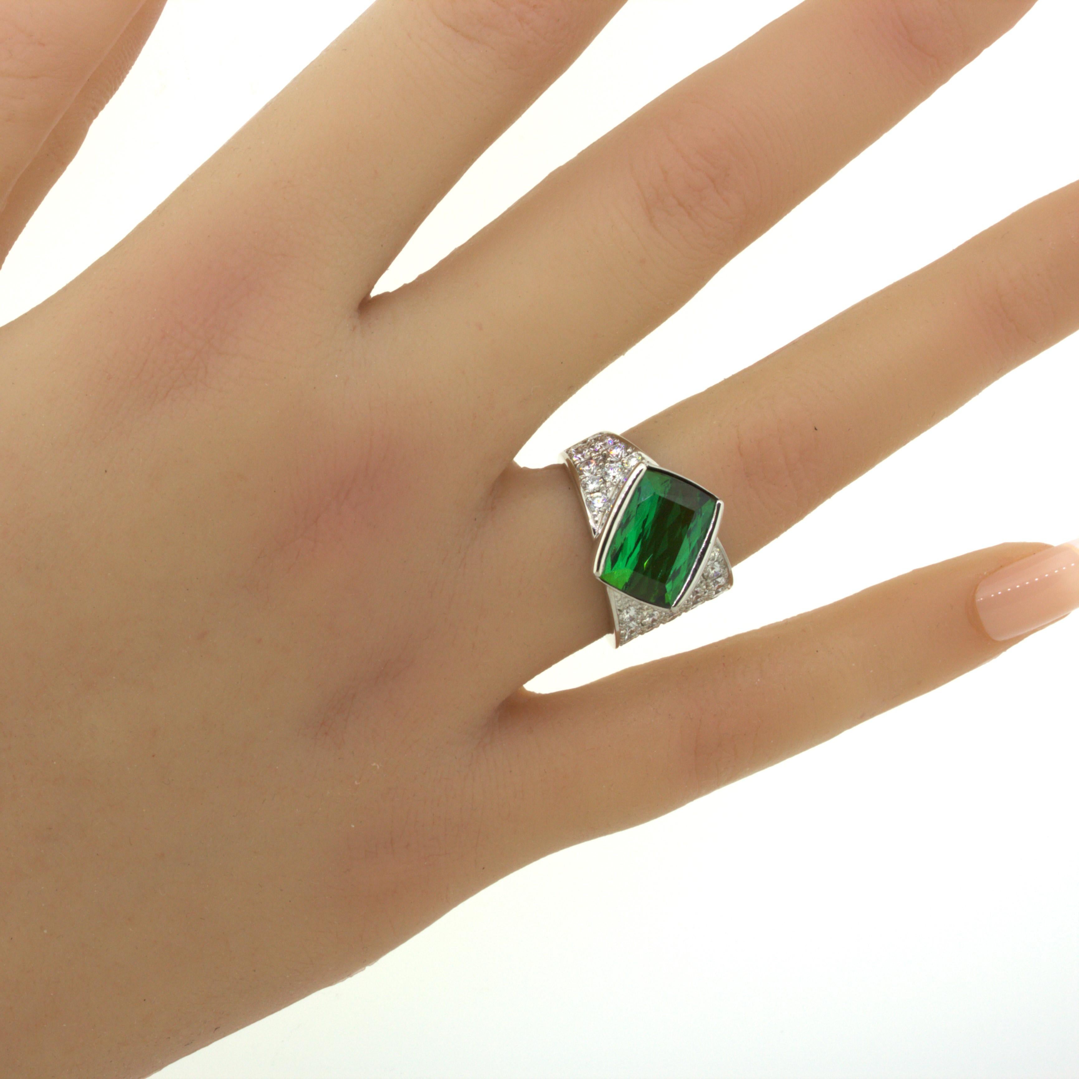 Green Tourmaline Diamond Platinum Ring For Sale 11