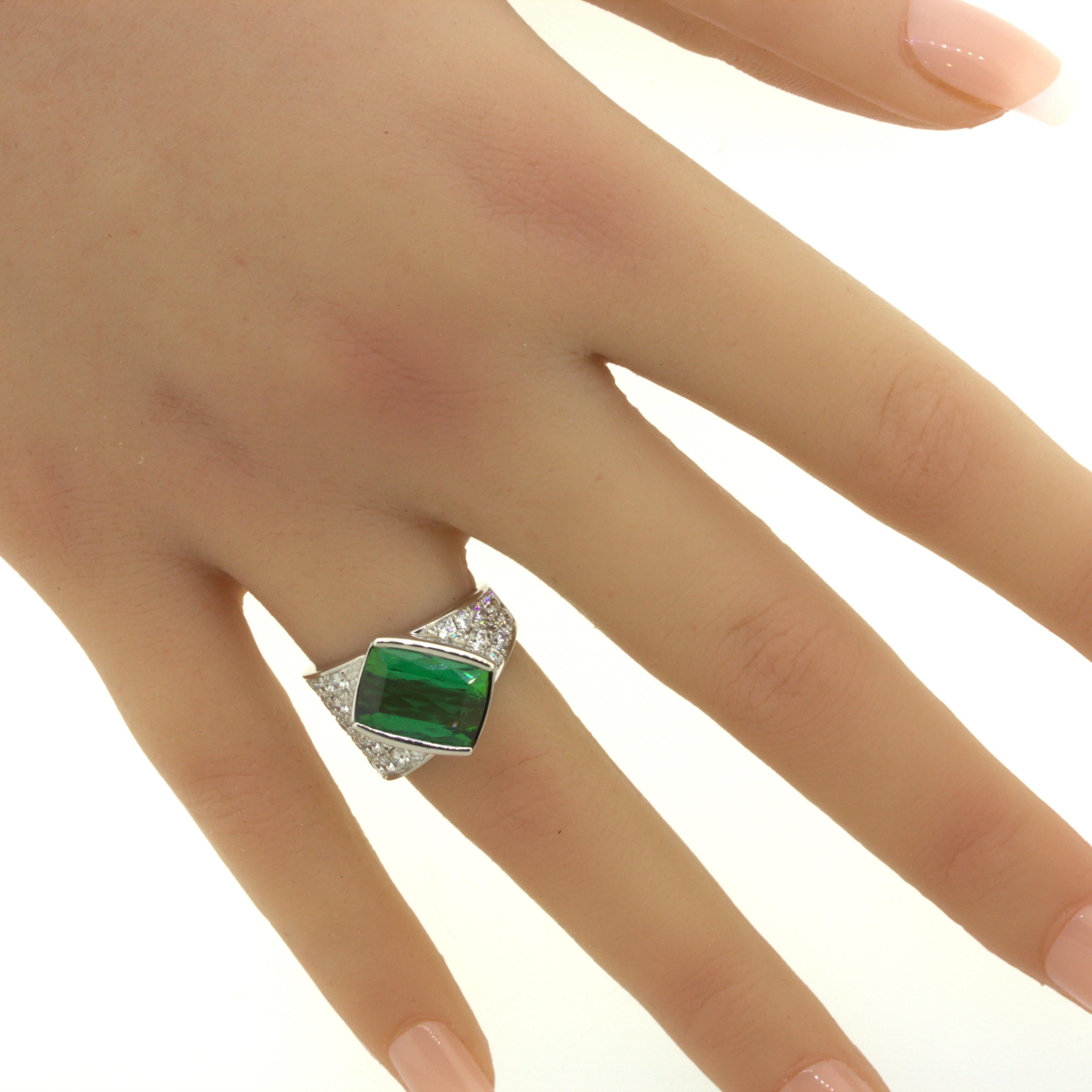 Green Tourmaline Diamond Platinum Ring For Sale 12