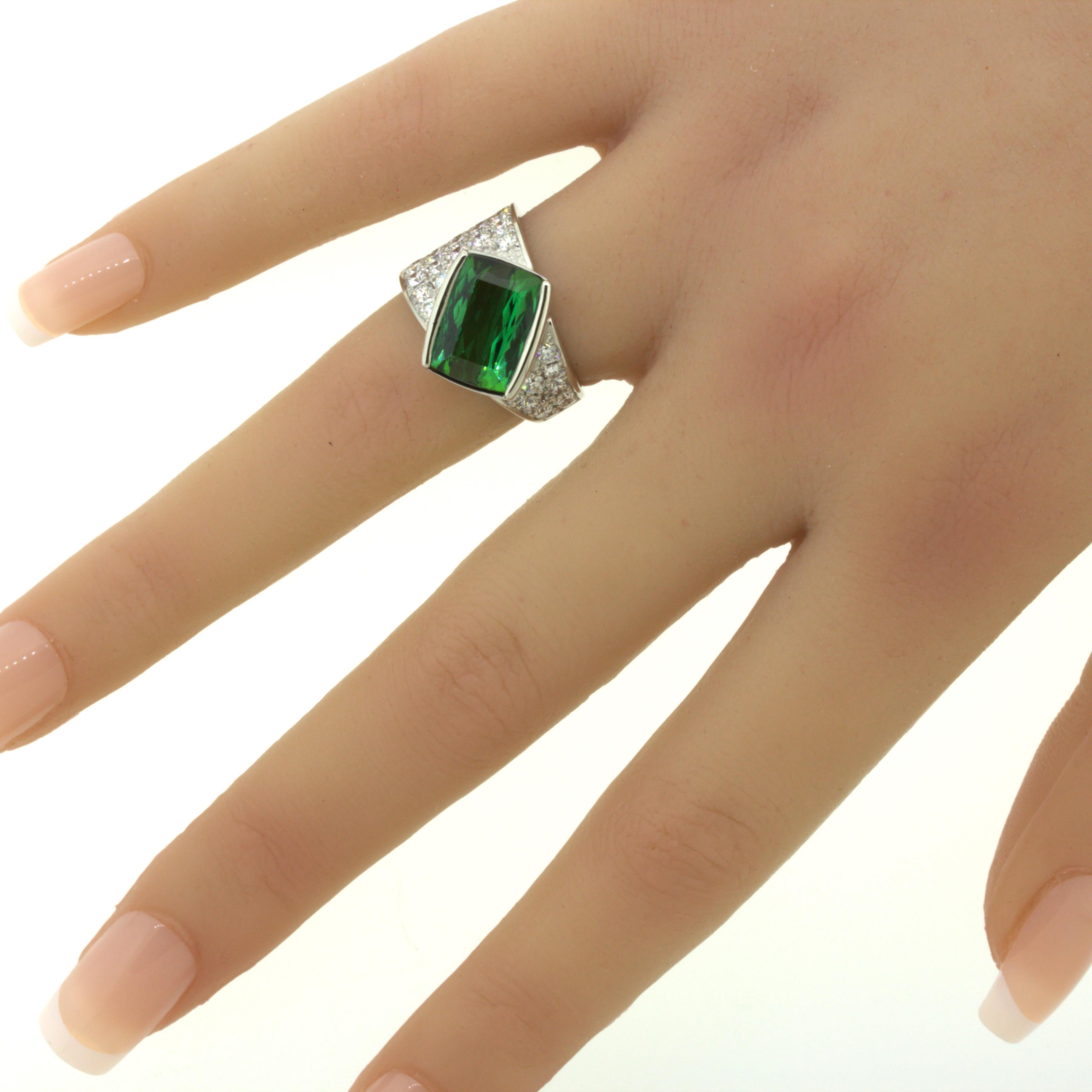 Green Tourmaline Diamond Platinum Ring For Sale 13
