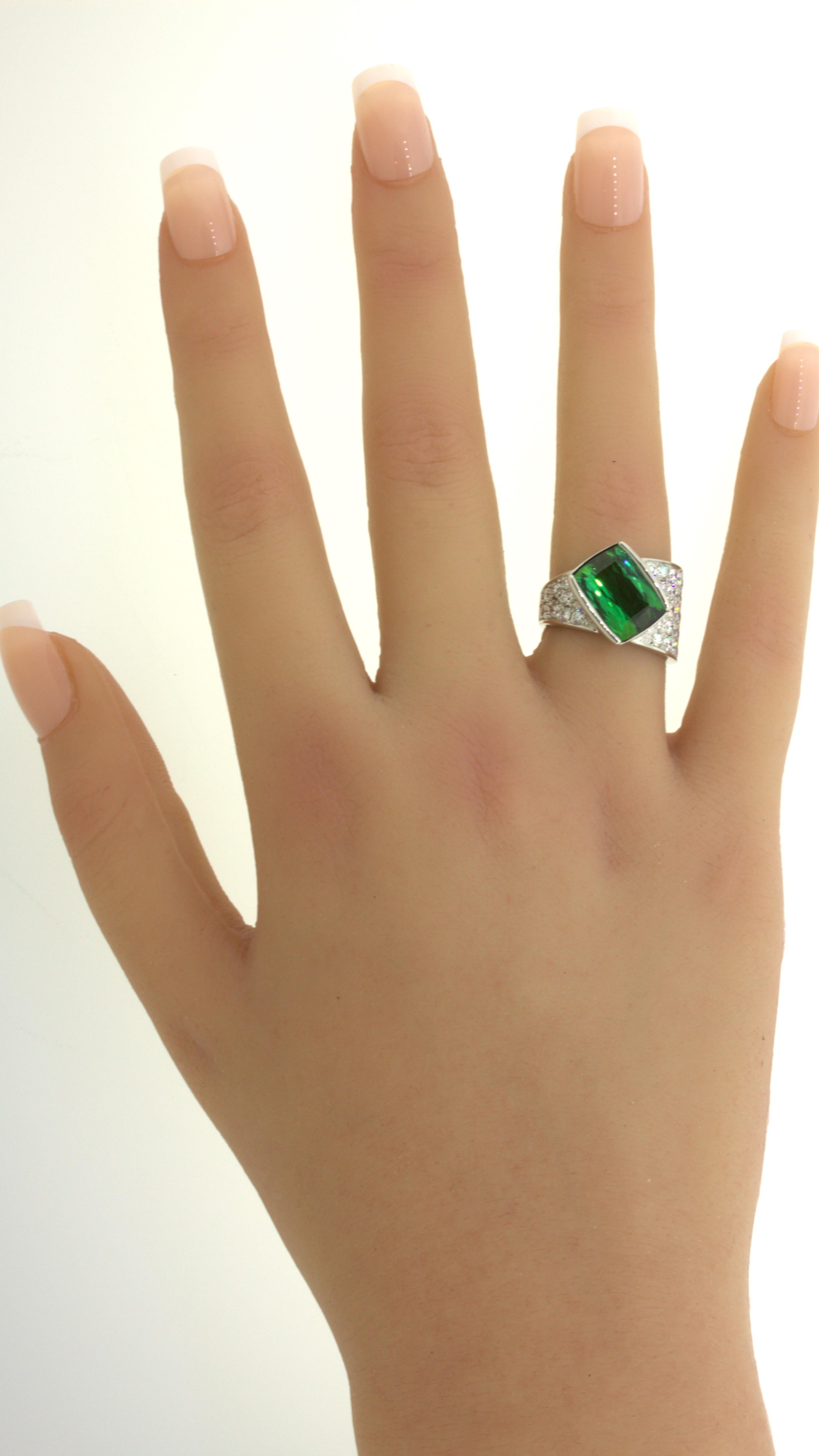 Green Tourmaline Diamond Platinum Ring For Sale 14