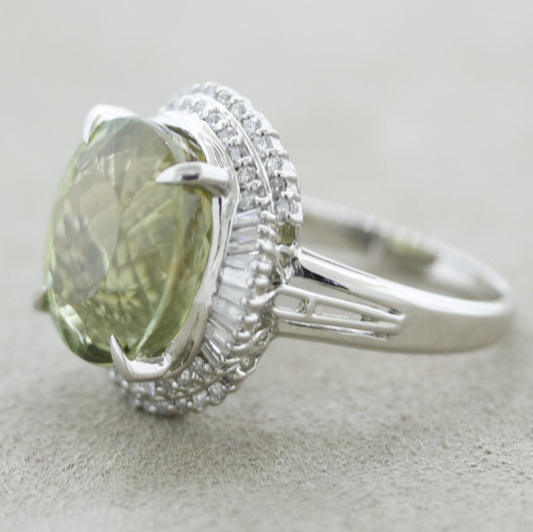 Mixed Cut Green Tourmaline Diamond Platinum Ring For Sale