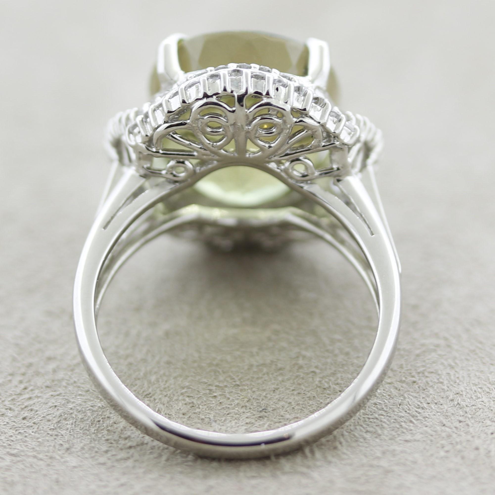 Green Tourmaline Diamond Platinum Ring In New Condition For Sale In Beverly Hills, CA