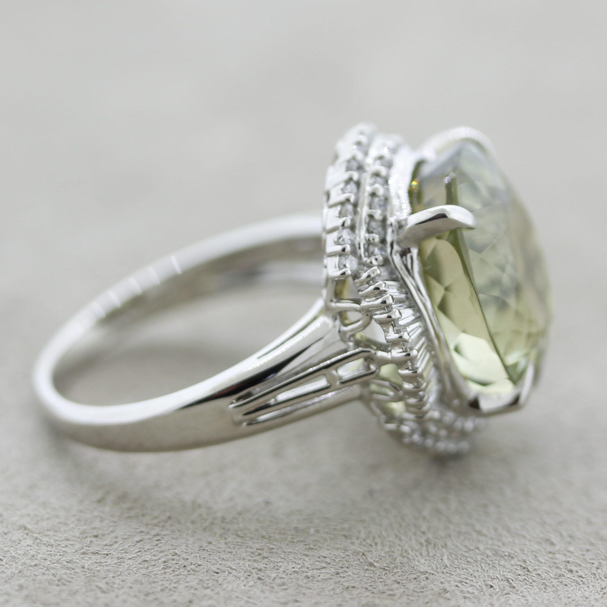 Women's Green Tourmaline Diamond Platinum Ring For Sale