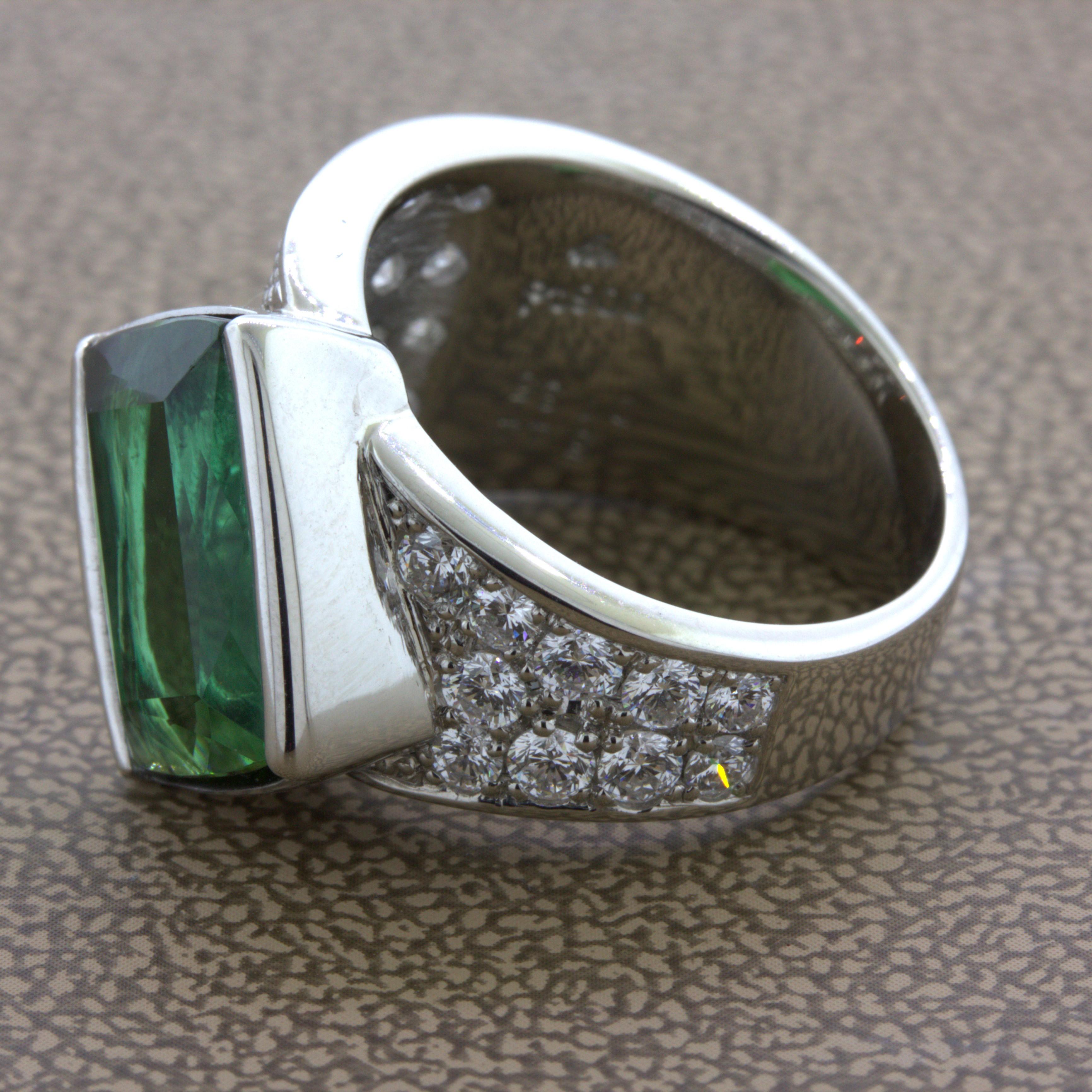 Green Tourmaline Diamond Platinum Ring For Sale 1