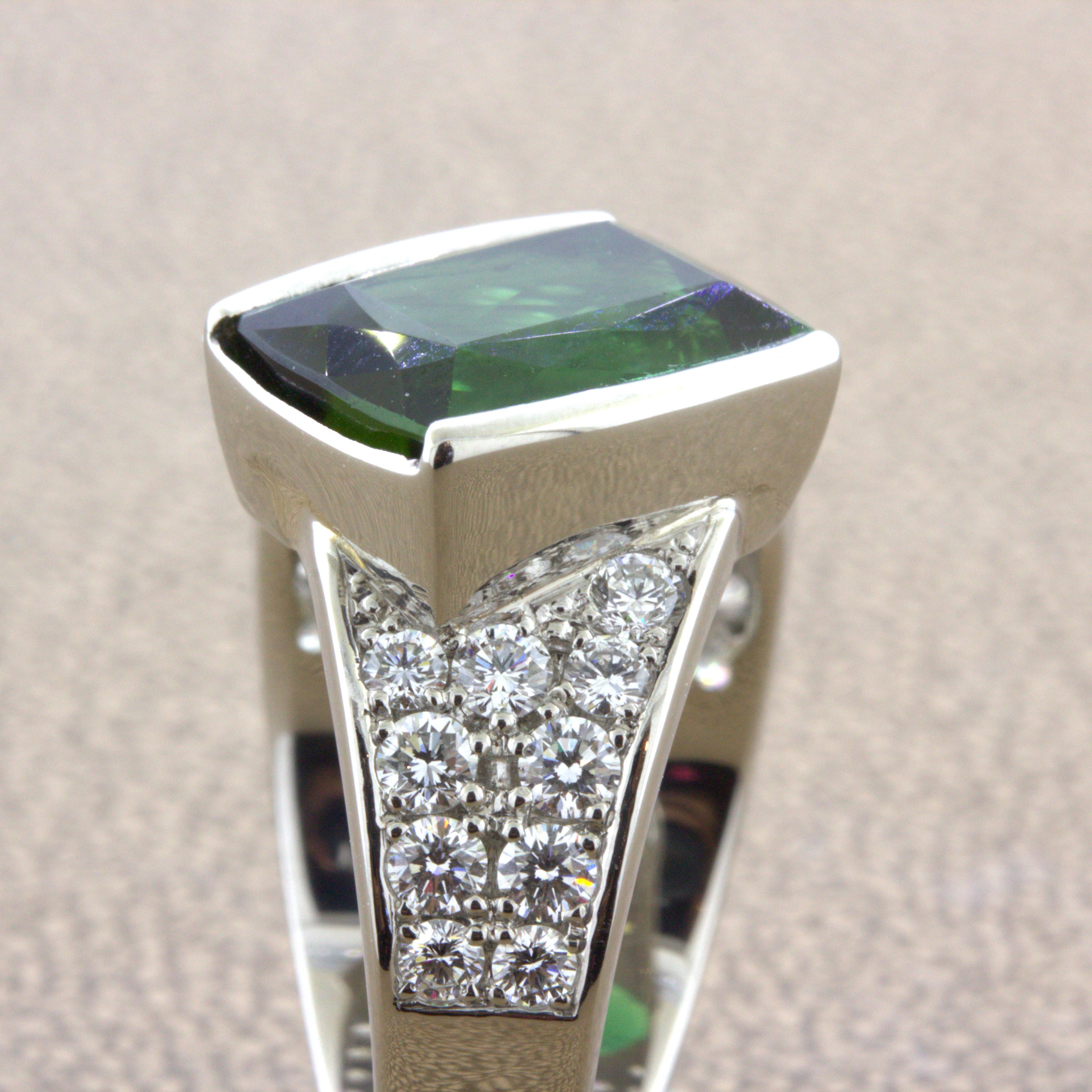 Green Tourmaline Diamond Platinum Ring For Sale 2