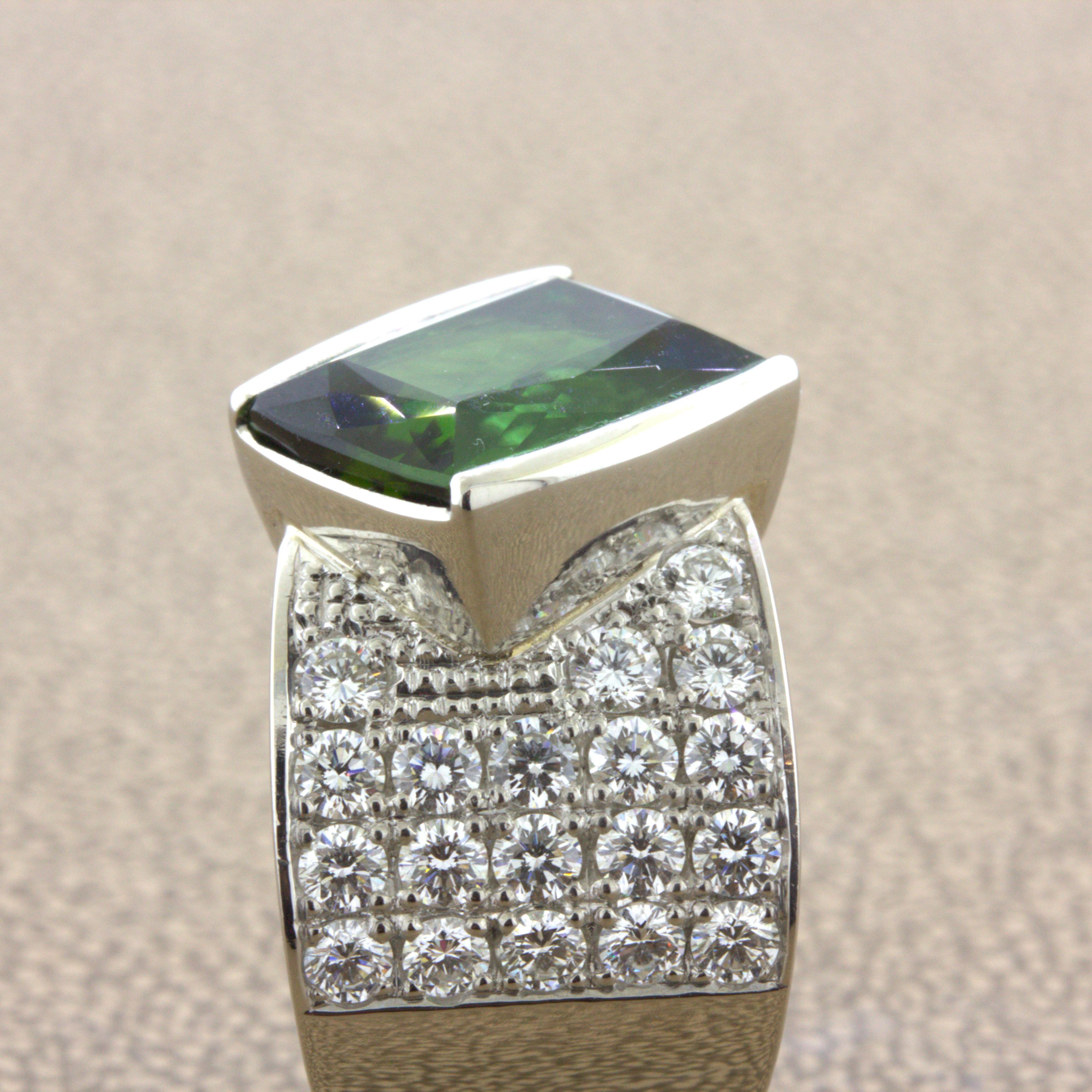 Green Tourmaline Diamond Platinum Ring For Sale 3
