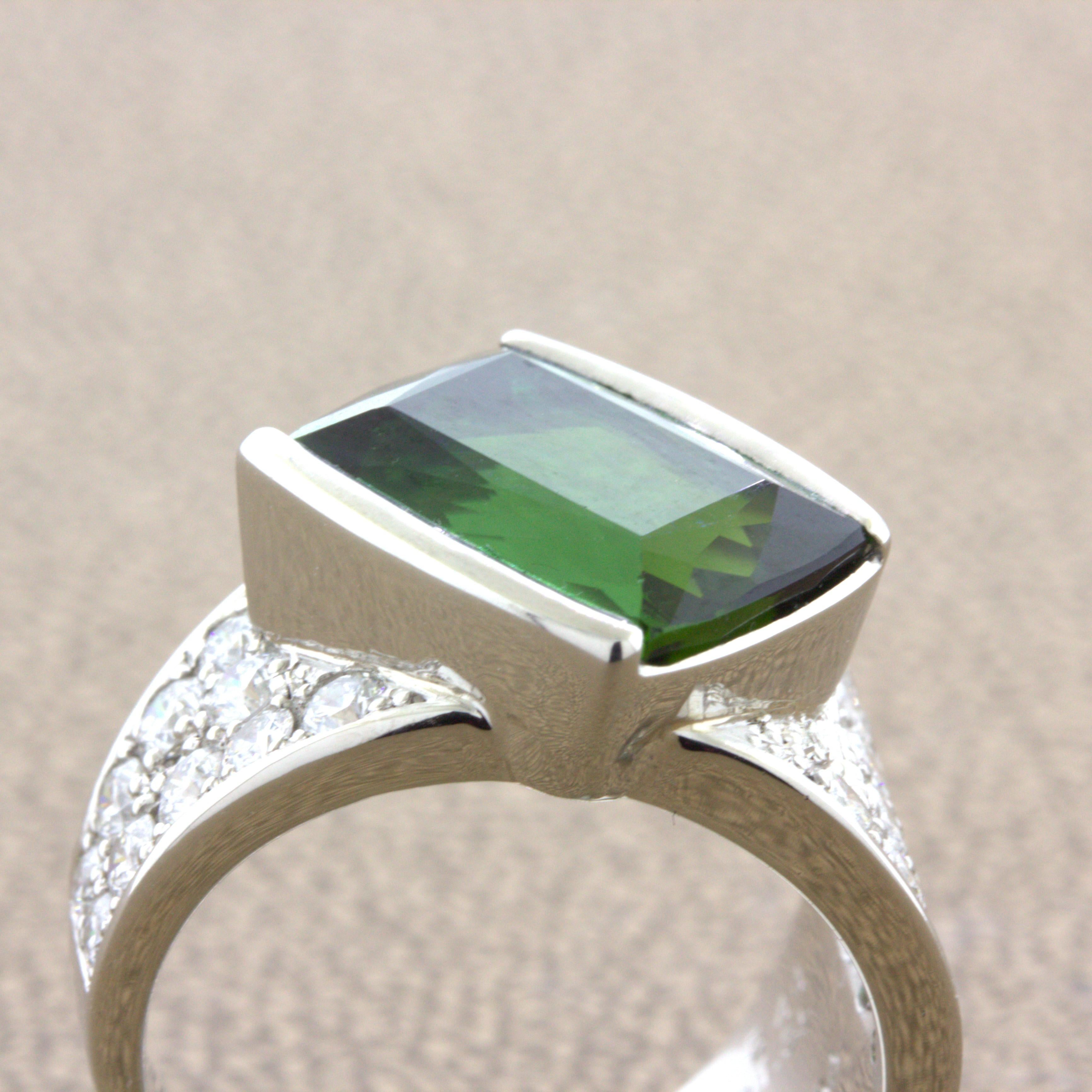 Green Tourmaline Diamond Platinum Ring For Sale 4