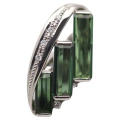 Green Tourmaline Diamond Platinum Ring