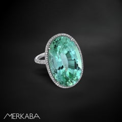 Unheated Green Tourmaline Ring 33.85 Carats Oval