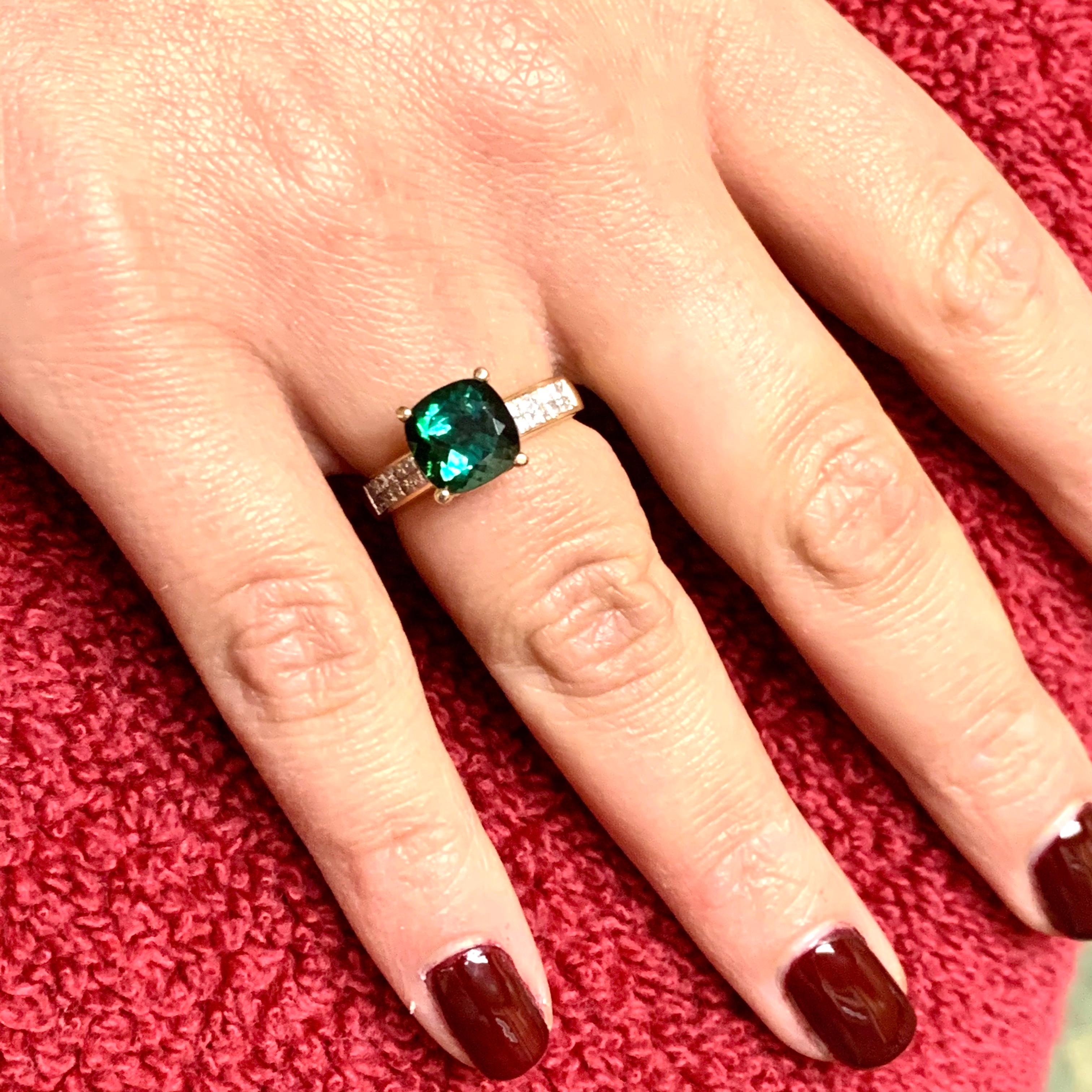 Grüner Turmalin-Diamantring 14k Gelbgold 2,80 TCW zertifiziert im Angebot 8