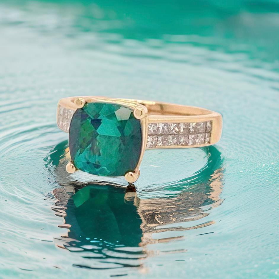 Grüner Turmalin-Diamantring 14k Gelbgold 2,80 TCW zertifiziert im Angebot 3