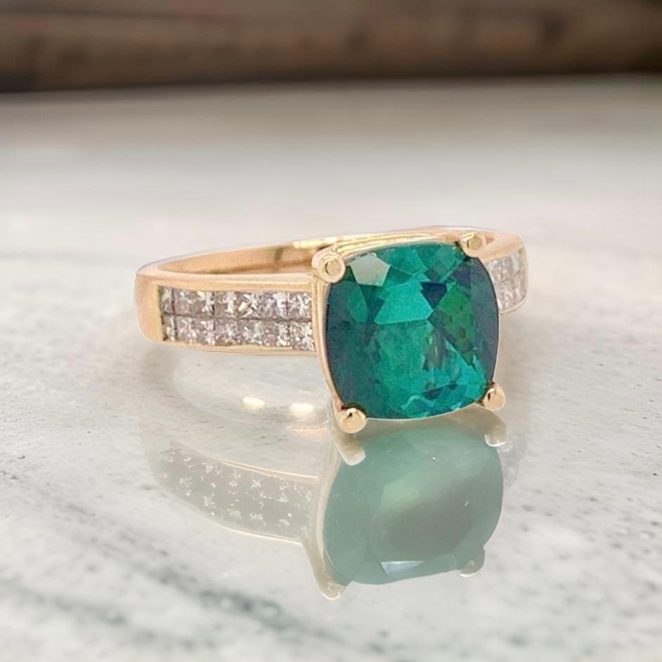 Grüner Turmalin-Diamantring 14k Gelbgold 2,80 TCW zertifiziert im Zustand „Neu“ im Angebot in Brooklyn, NY