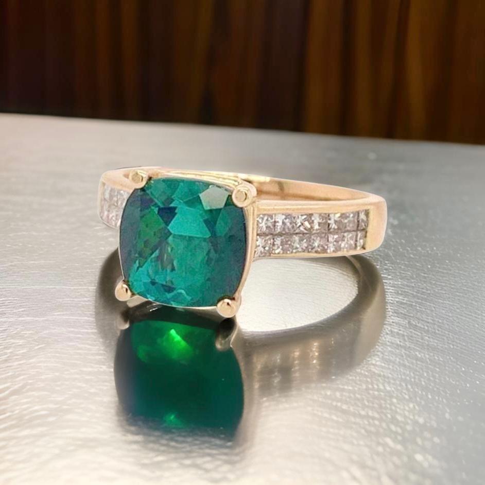 Grüner Turmalin-Diamantring 14k Gelbgold 2,80 TCW zertifiziert im Angebot 10