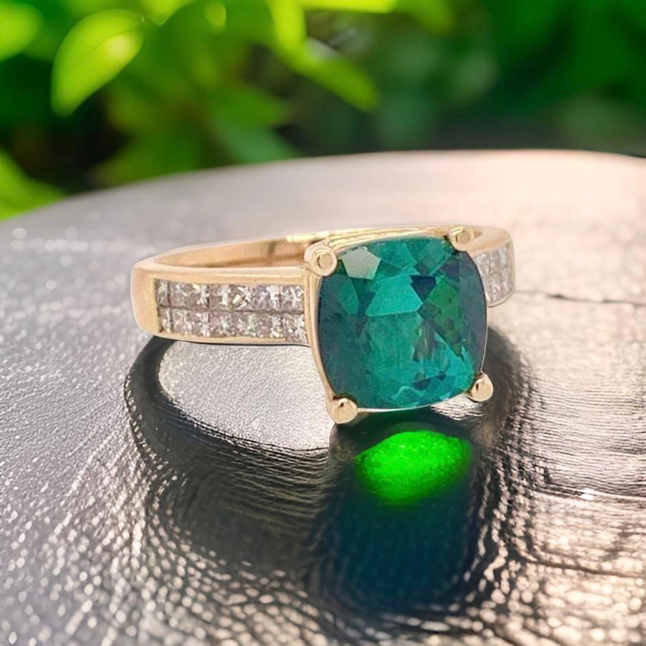 Grüner Turmalin-Diamantring 14k Gelbgold 2,80 TCW zertifiziert im Angebot 5