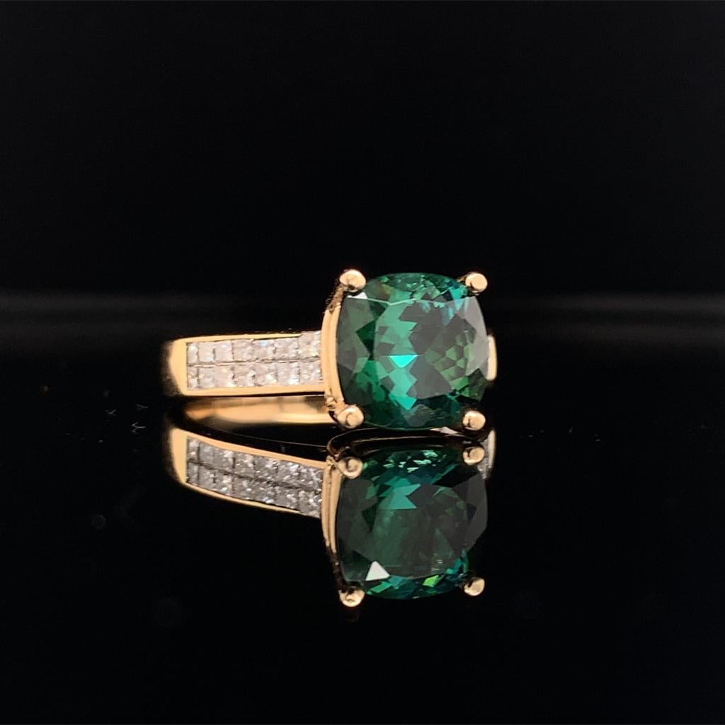 Grüner Turmalin-Diamantring 14k Gelbgold 2,80 TCW zertifiziert Damen im Angebot