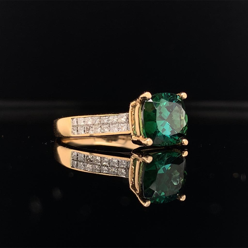 Grüner Turmalin-Diamantring 14k Gelbgold 2,80 TCW zertifiziert im Angebot 2