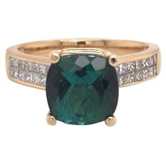 Green Tourmaline Diamond Ring 14k Yellow Gold 2.80 TCW Certified