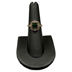 Green Tourmaline & Diamond Ring in 18kt Yellow Gold - 1.26ct Tourmaline, Size 6
